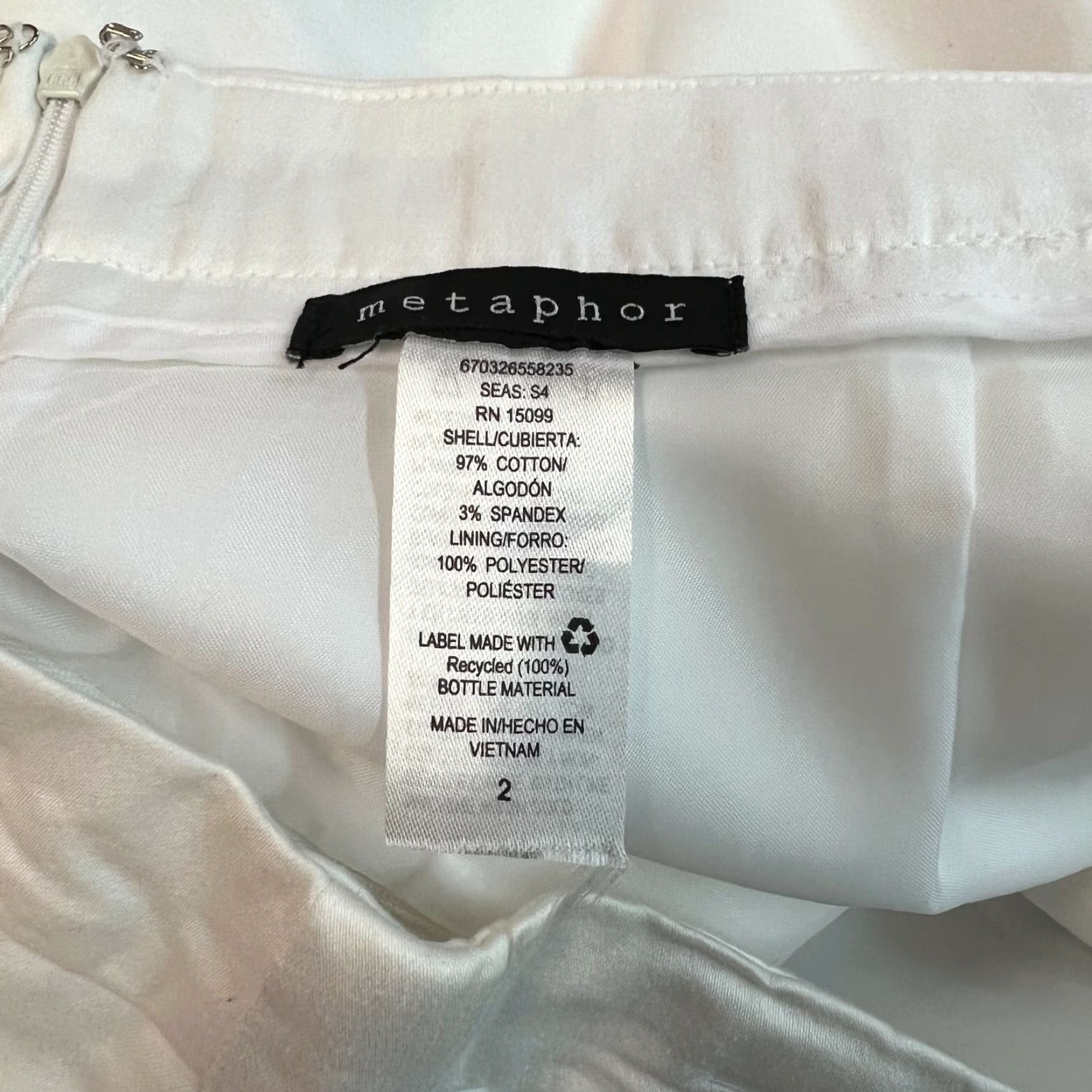 Vintage Metaphor Women White Cotton Blend Back Zip Belted Straight & Pencil Skirt Sz 2 Size 26" / US 2 / IT 38 - 5 Thumbnail