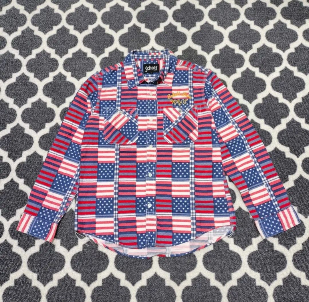 Schott SCHOTT American Flag Flanel Shirt Size US M / EU 48-50 / 2 - 1 Thumbnail
