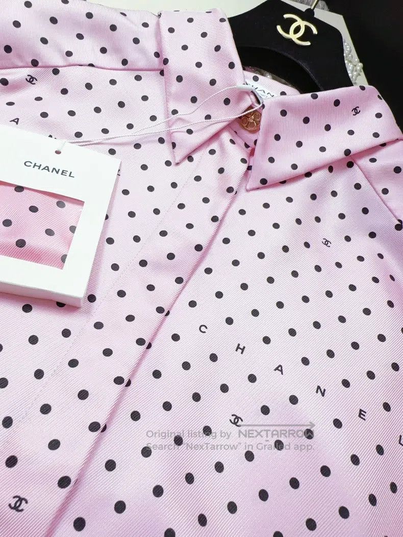 Other Chanel 24P pink polka dot silk sleeveless shirt Size XS / US 0-2 / IT 36-38 - 3 Thumbnail