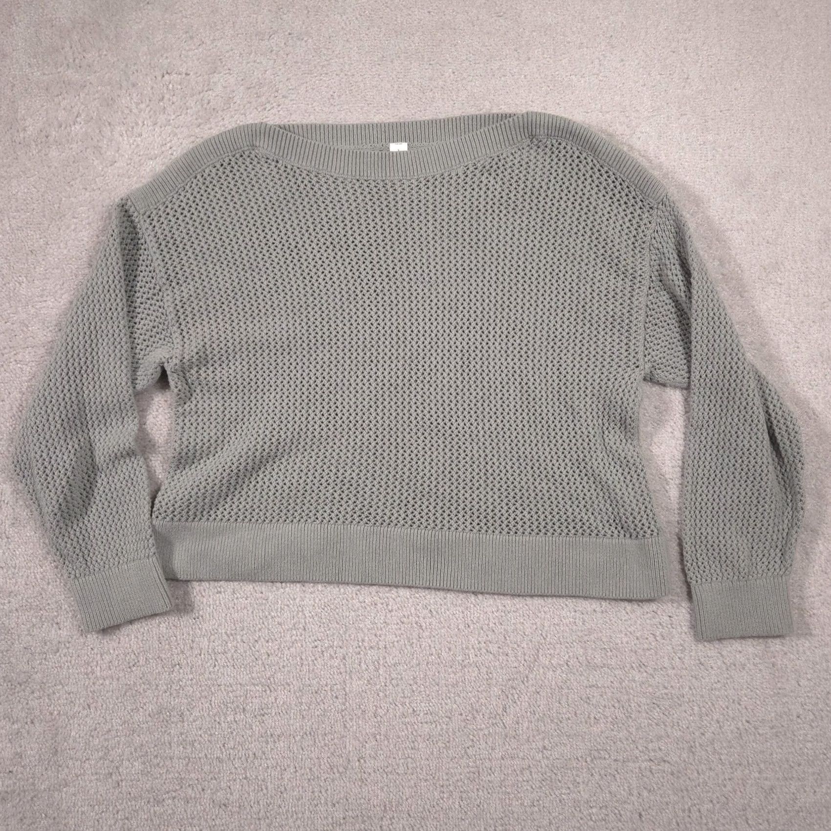 Old Navy Old Navy Sweater Womens L Gray Open Knit Boat Neck Long Sleeve Pullover Size L / US 10 / IT 46 - 2 Thumbnail