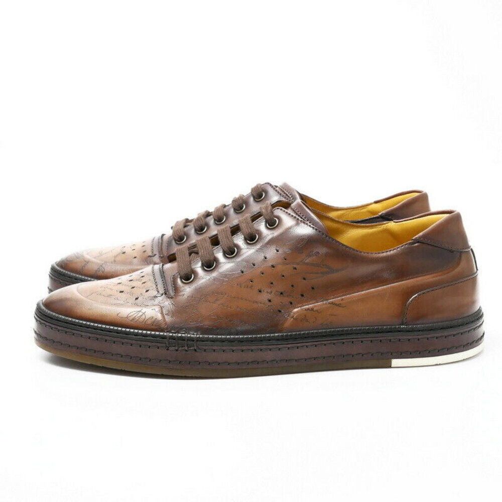 image of Berluti Calligraphy Sneakers Shoes Size 10 Venetian Brown in Brown Tan, Men's