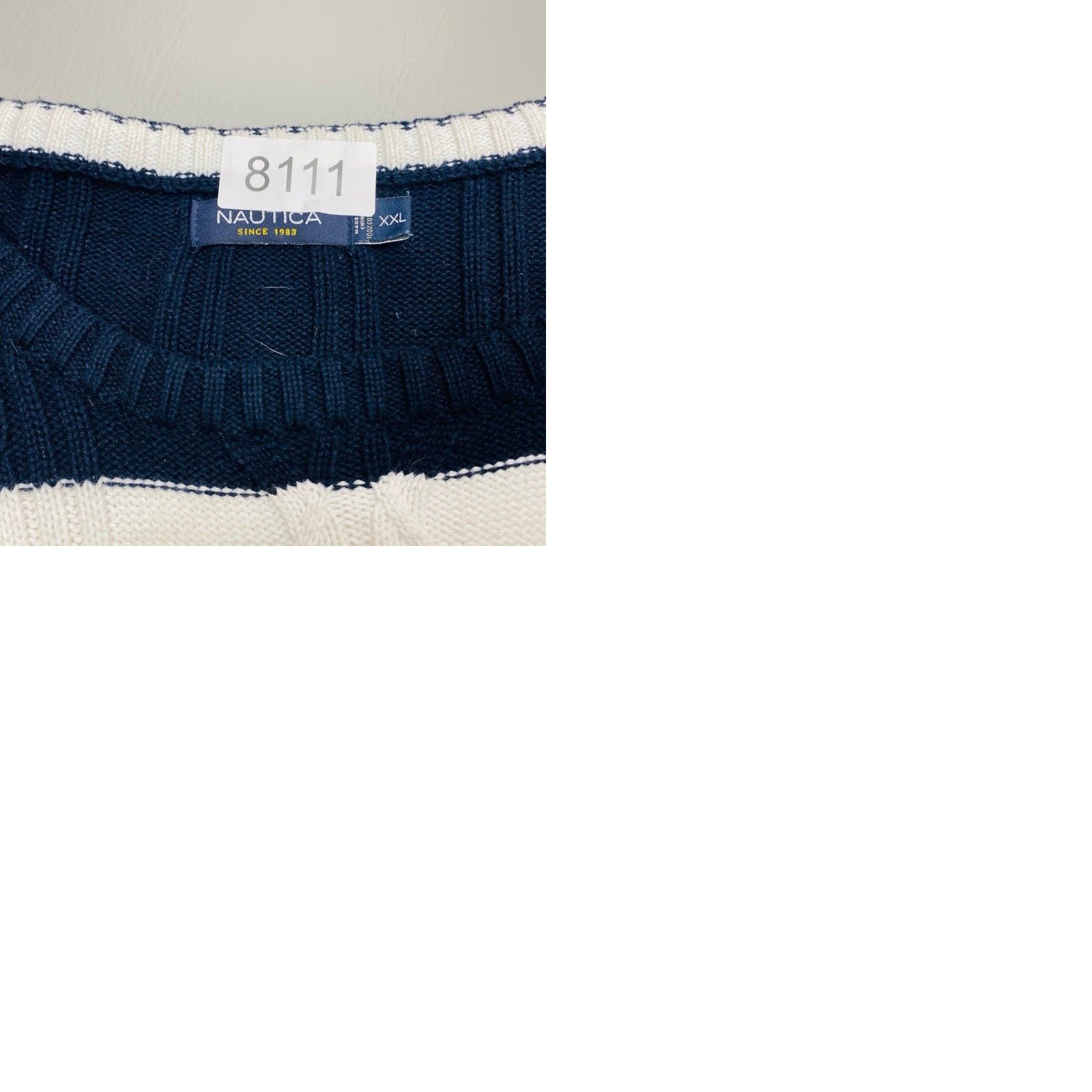 Nautica Nautica Sweater Mens 2XL Navy Blue White Cable Knit Fisherman Coastal Preppy Size US XXL / EU 58 / 5 - 9 Thumbnail