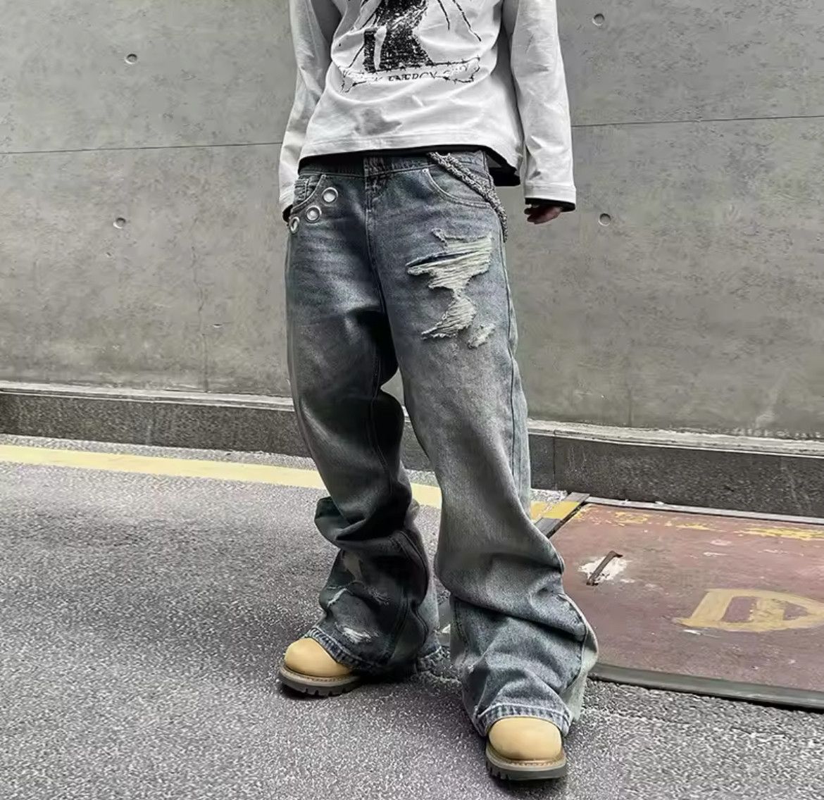 Japanese Brand × Jean Vintage Splicing Ring Button Micro Ripped Jeans Size US 32 / EU 48 - 1 Thumbnail