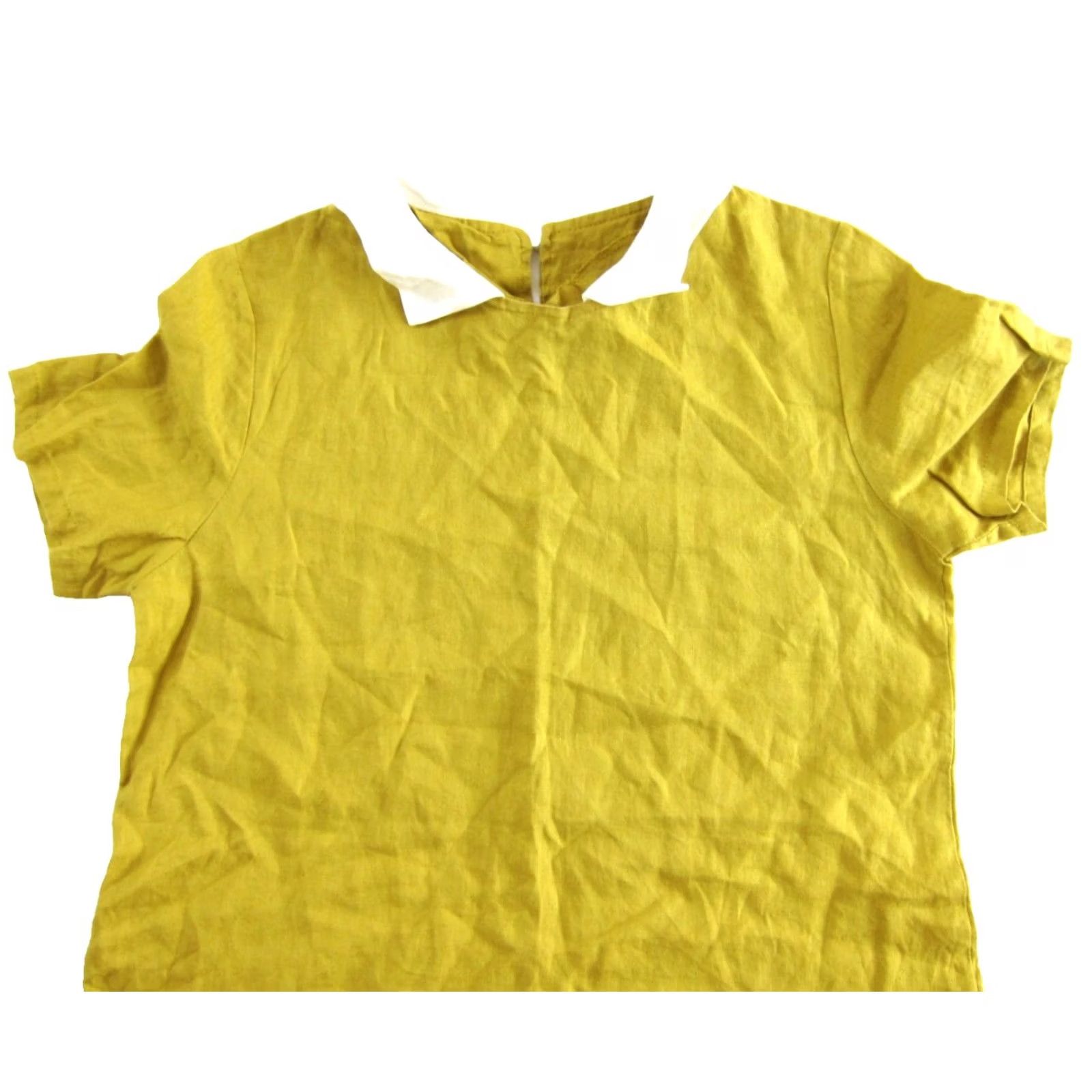 Vintage PCO 100% Linen Mustard Yellow Collar Short Sleeve Tunic Smock Shirt Dress XL Size XL / US 12-14 / IT 48-50 - 4 Thumbnail