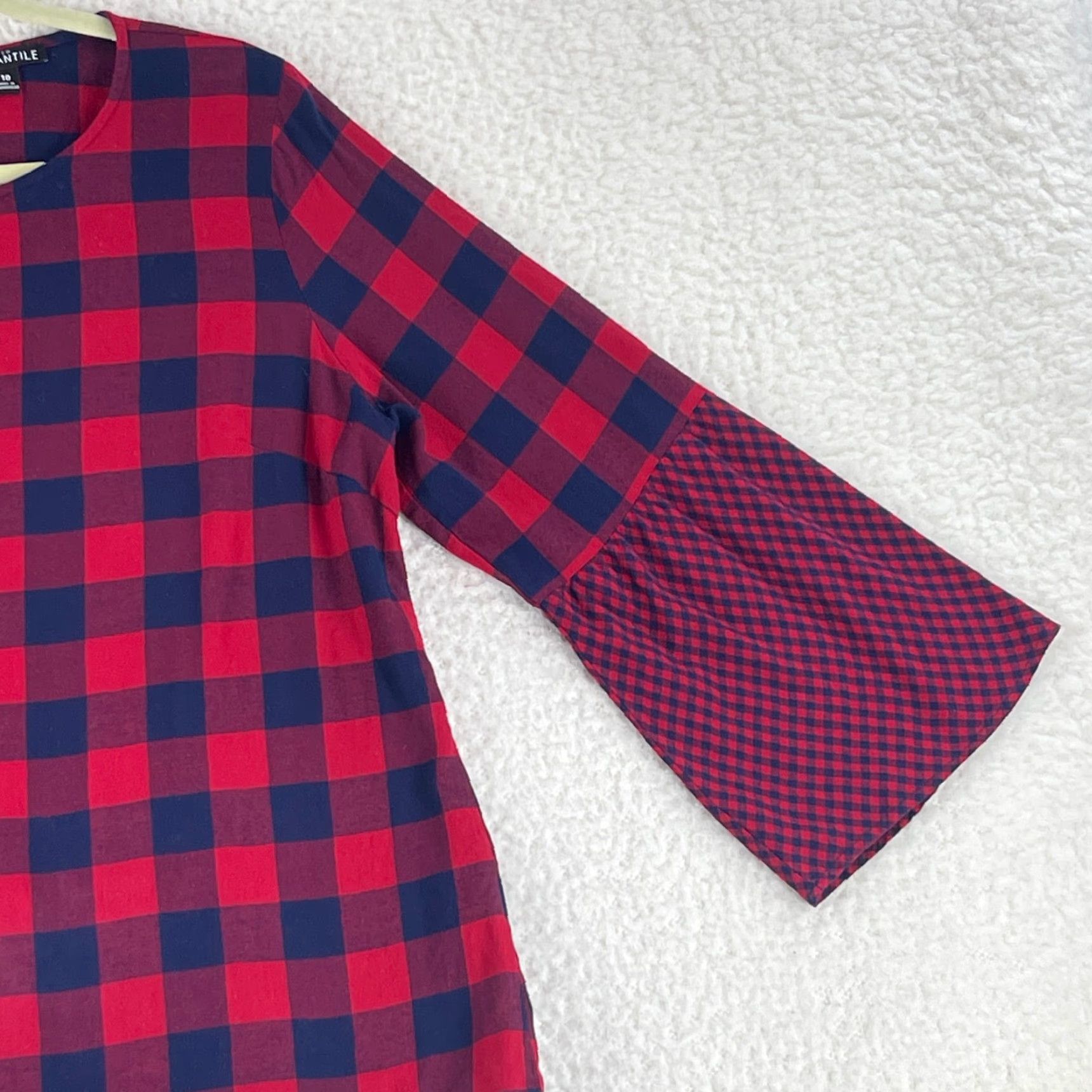 J.Crew J. Crew Mercantile Shirt Womens Size 10 Red Blue Check Bell Sleeve Shirt Size L / US 10 / IT 46 - 4 Thumbnail
