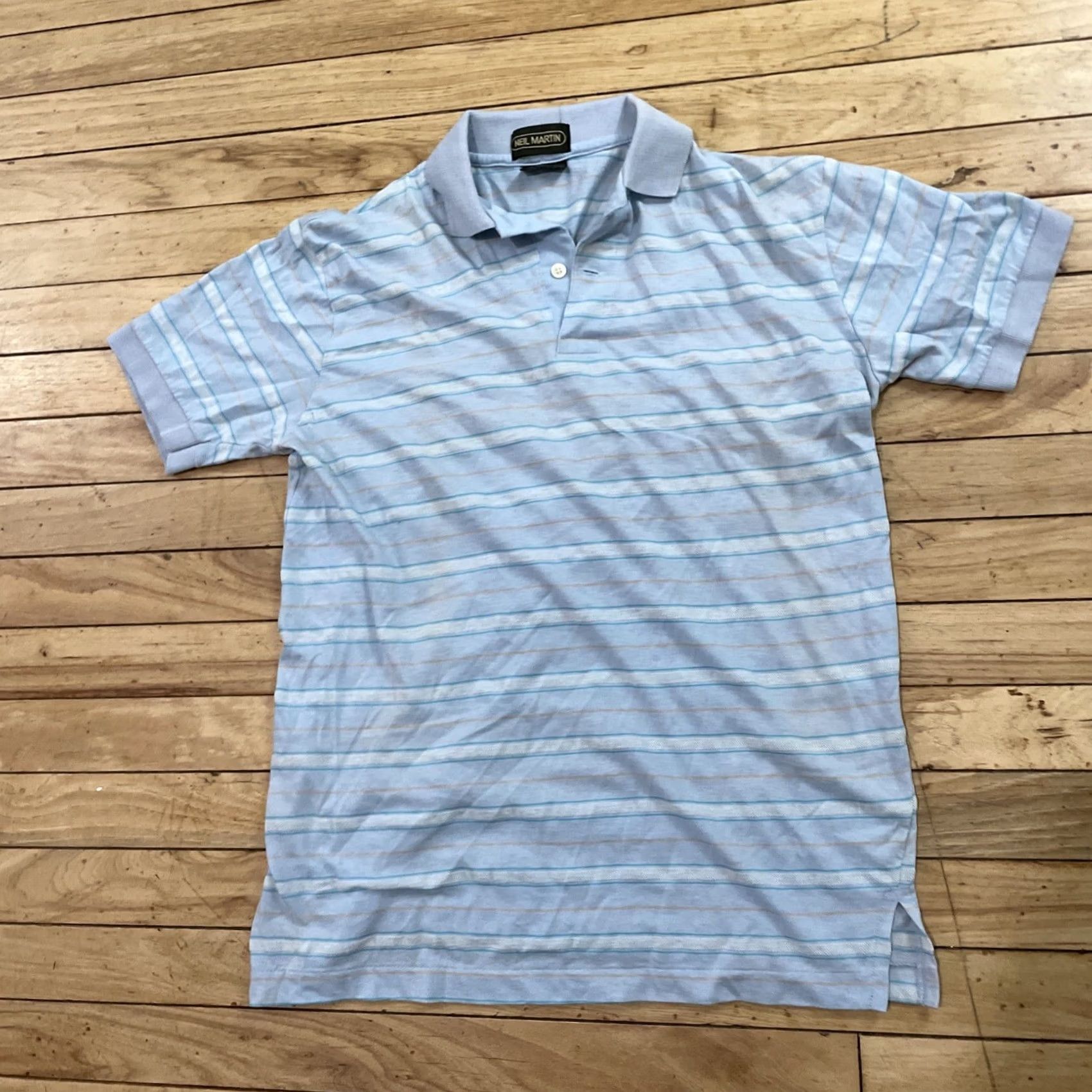 Vintage NEIL MARTIN Polo Shirt Men M Blue Made In Japan Preppy Retro Golf Spread Collar Short Sleeve Striped Pattern Size US M / EU 48-50 / 2 - 2 Thumbnail