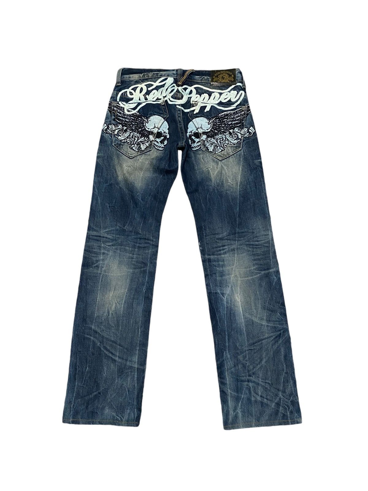 Japanese Brand Red peppers skulls x designer flare jeans Size US 32 / EU 48 - 2 Thumbnail