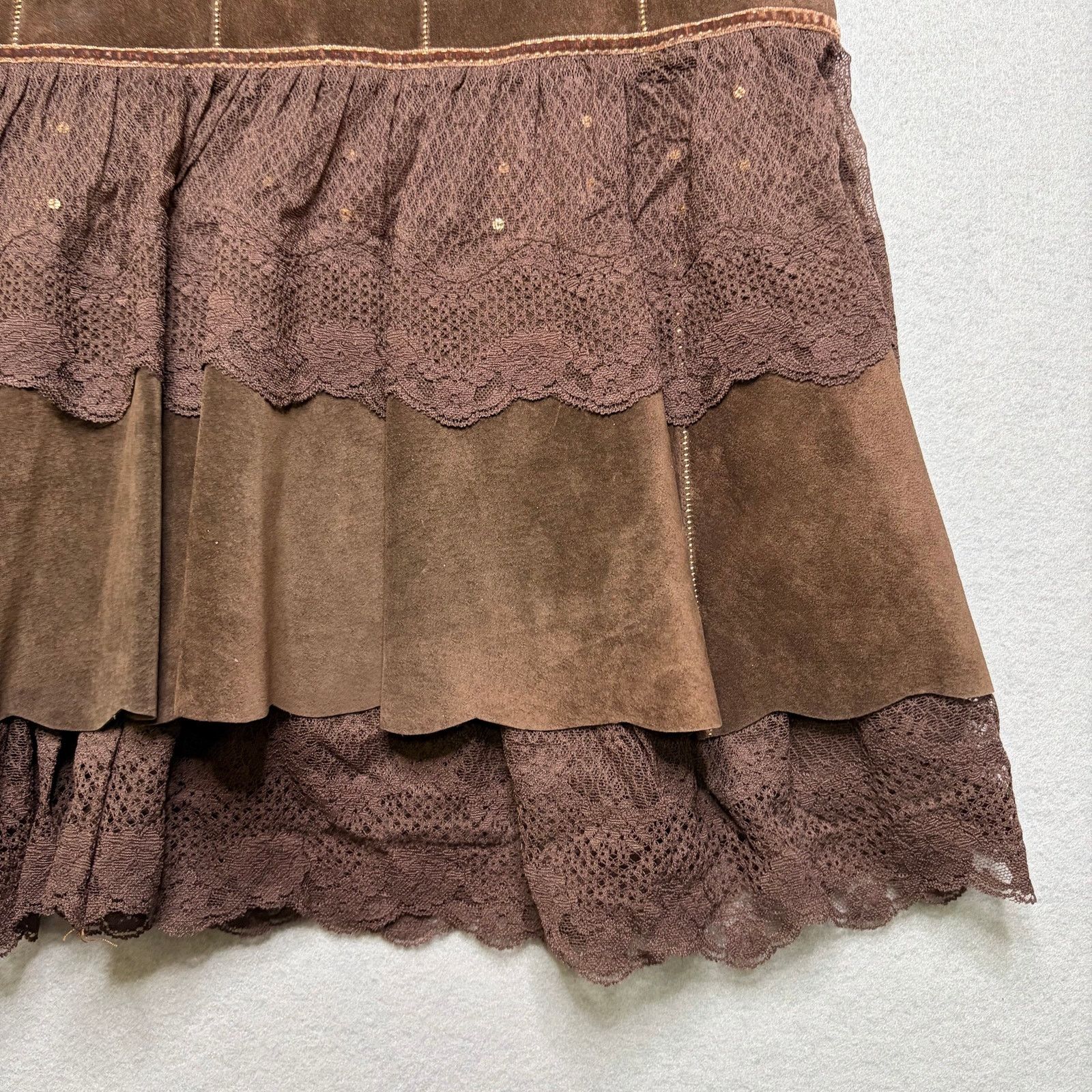 Sixth June Paris Y2K June Brown Suede Leather Midi Skirt Women’s Size 6 Lace Size 28" / US 6 / IT 42 - 10 Thumbnail