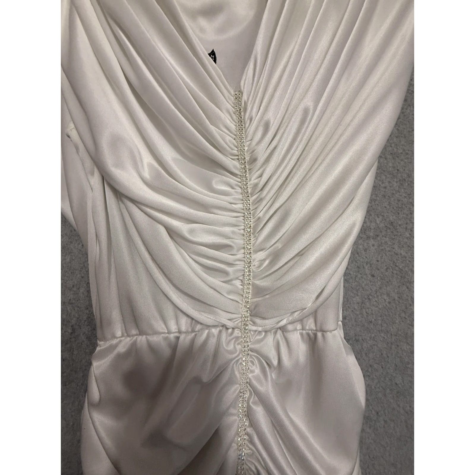 Vintage VINTAGE Inspiration Dress Juniors 9-10 White Ruched Satin Cowl Maxi Rhinestone HOCO Dress Womens Small Size S / US 4 / IT 40 - 3 Thumbnail