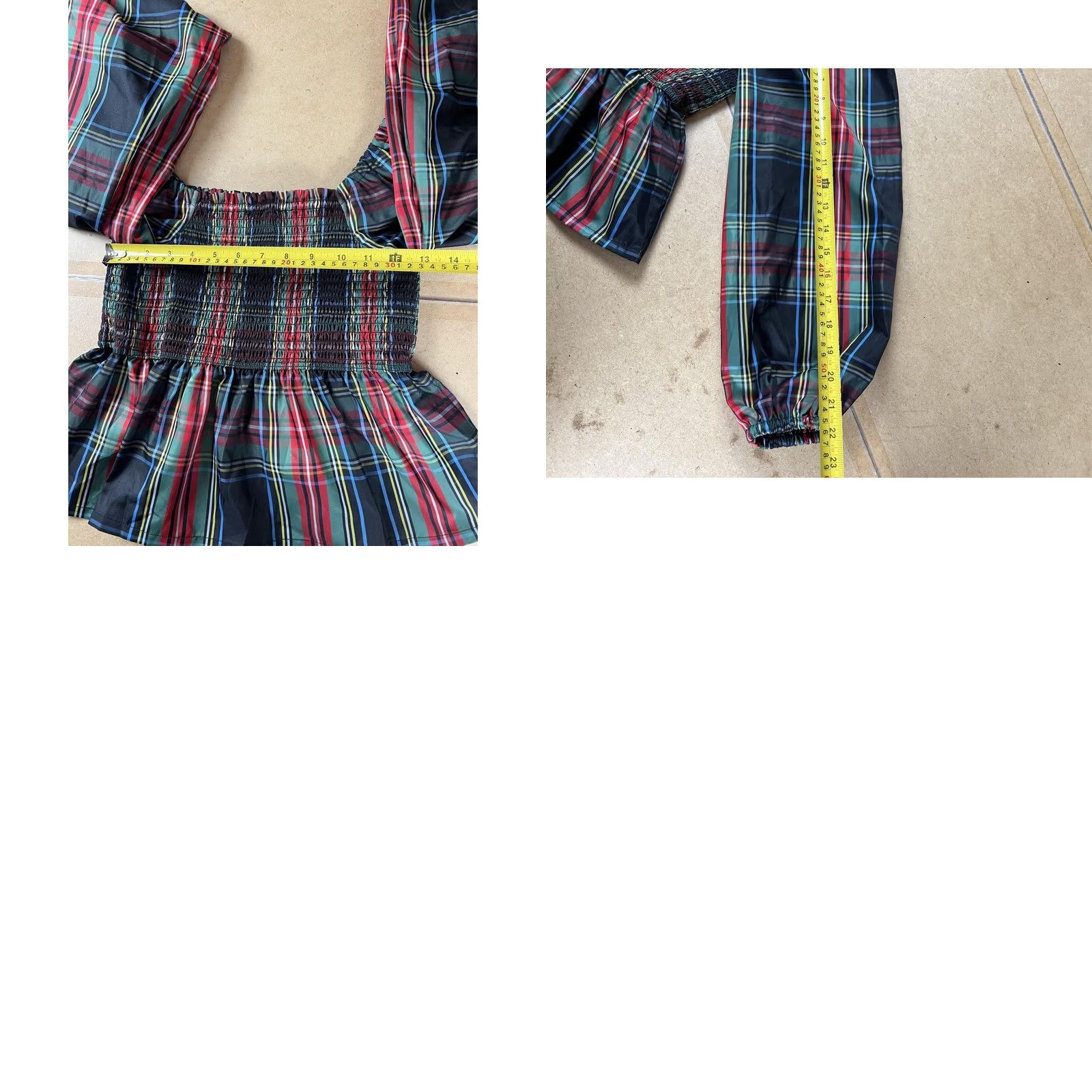 J.Crew J.CREW Blouse Womens M Multicolor Cropped Off the Shoulder Balloon Sleeve Plaid Size M / US 6-8 / IT 42-44 - 8 Thumbnail