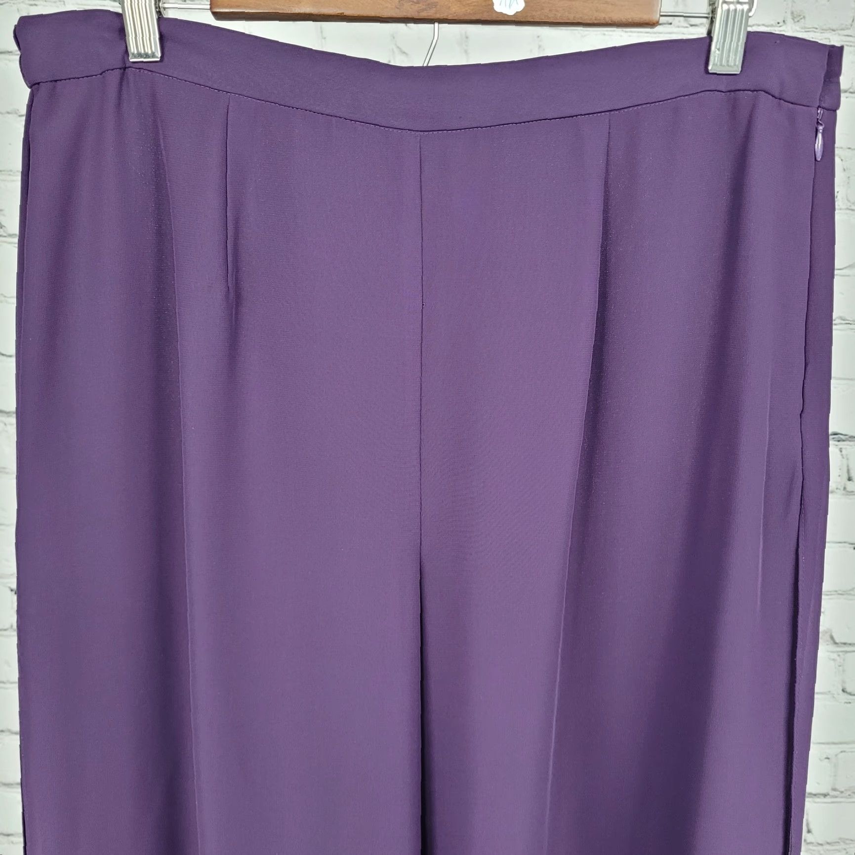 Coldwater Creek Coldwater Creek Pants Petite 12P Purple High Rise Wide Leg Side Slits Size 34" / US 12 / IT 48 - 4 Thumbnail