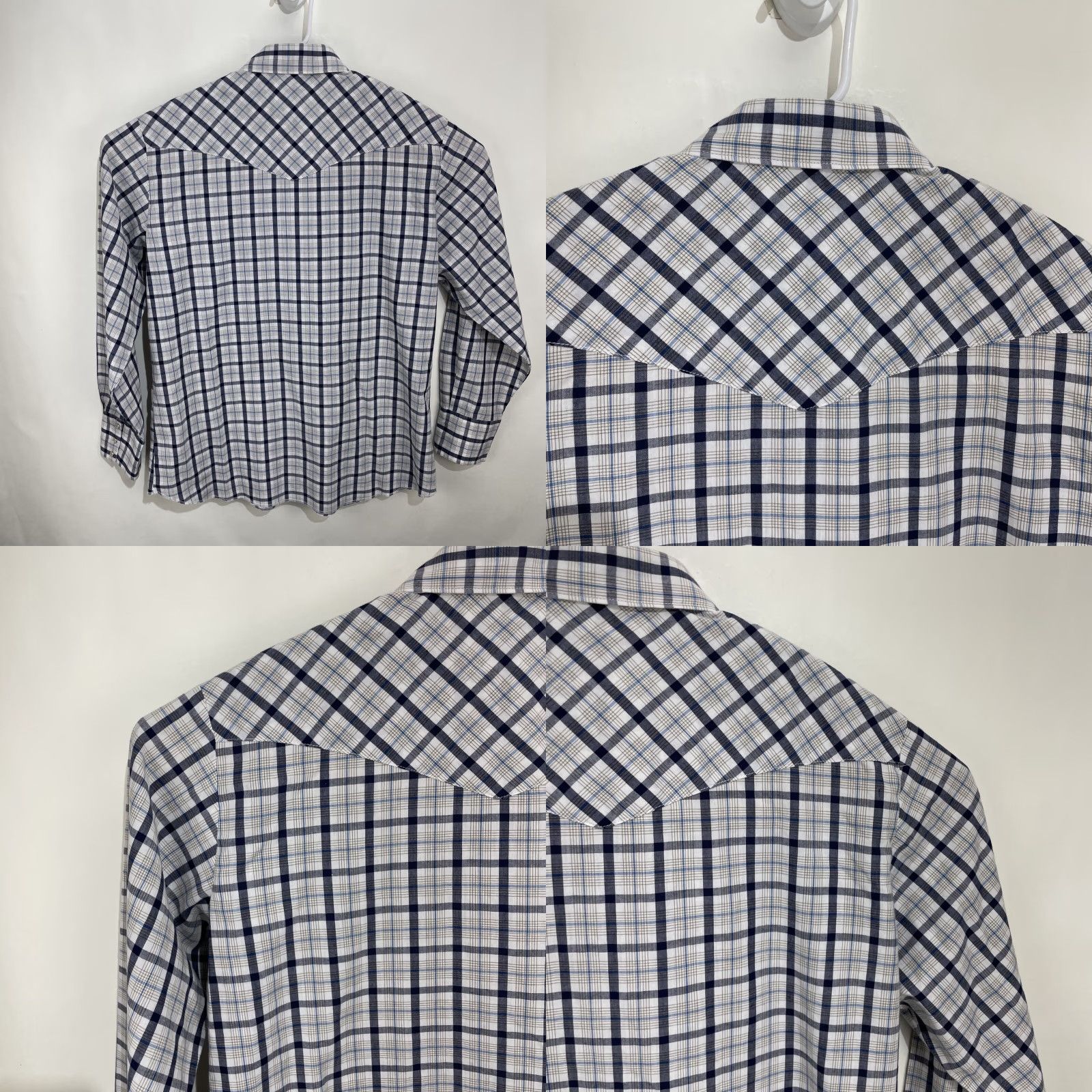 Wrangler VINTAGE Wrangler Wrancher Pearl Snap Western Shirt Mens Large Blue White Plaid 75204PP Size US L / EU 52-54 / 3 - 9 Thumbnail