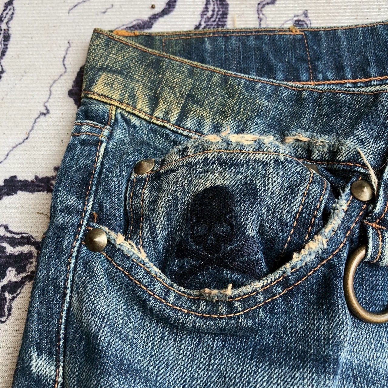 Mastermind Japan Vintage Mastermind JAPAN Distressed Gold Thread Denim Size US 37 - 9 Thumbnail
