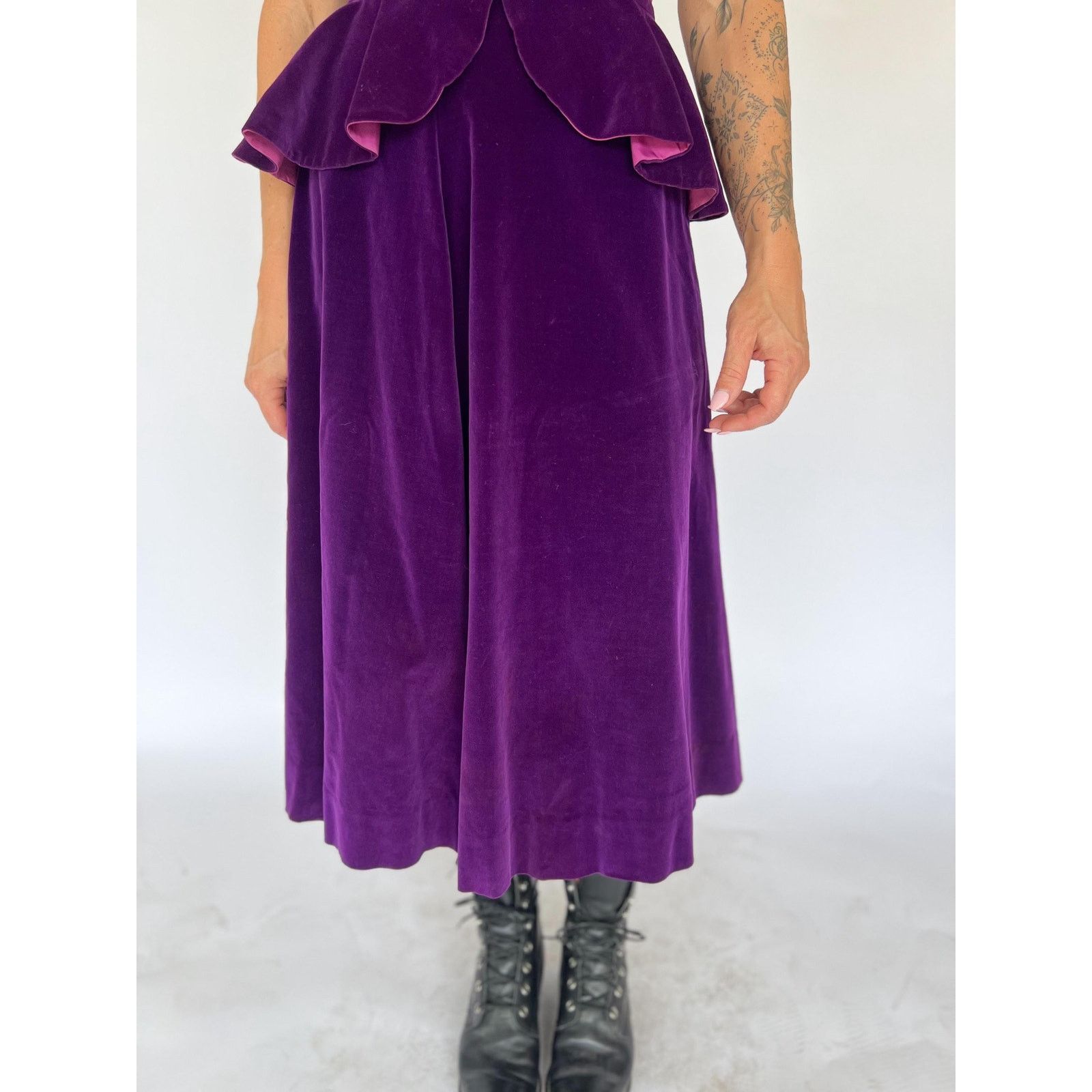 Vintage VTG 40s Steampunk Prple Velvet Peplum Top Skirt Hollywood XS Size XS / US 0-2 / IT 36-38 - 4 Thumbnail