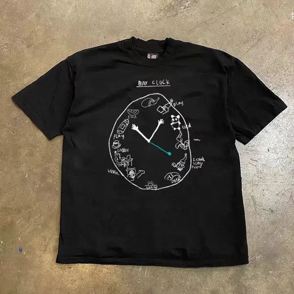 Japanese Brand Black Loose Clock Print Street Short Sleeve T-Shirt Size US L / EU 52-54 / 3 - 8 Thumbnail