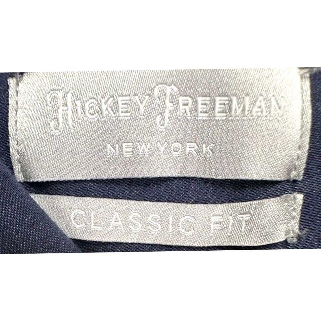Vintage Hickey Freeman Dress Shirt Mens 17-17.5 Navy Blue Classic Fit Button Up Stretch Breather Easy Care Long Sleeve Barrel Cuff Solid Casual Workwear Shirt Size 46R - 5 Thumbnail