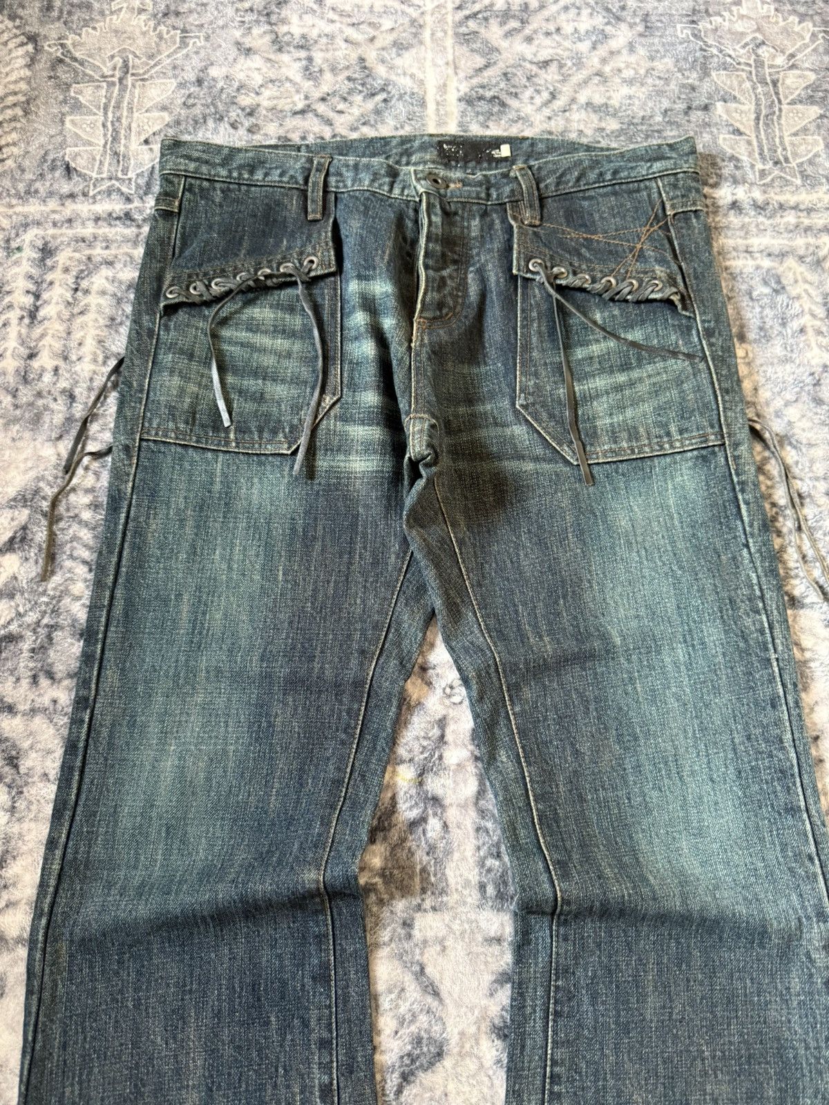 L7 Real Hip L7 Real Hip Leather Lace-up Braided Pocket Flared Jeans Size US 32 / EU 48 - 3 Thumbnail
