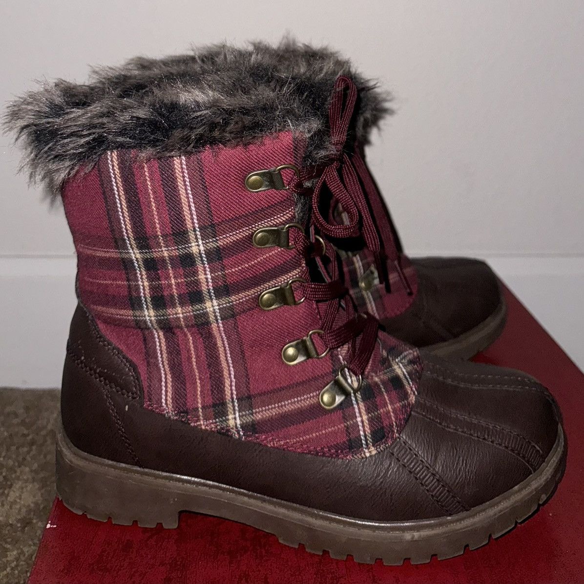 Designer × Other × Vintage Elladora Womens Fleece Lined Size 7.5 Duck Boot Burgundy Size US 7.5 / IT 37.5 - 1 Thumbnail