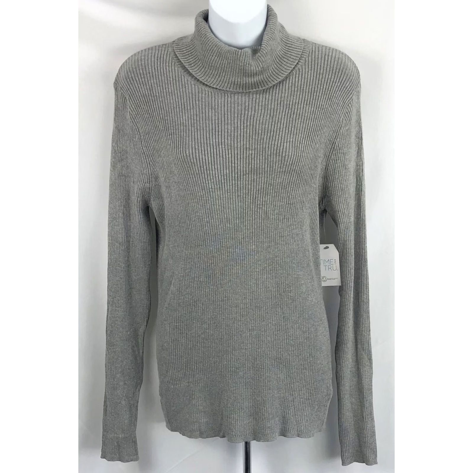 Vintage NWT Time & True Turtleneck Sweater L Gray Ribbed Rayon Knit LongSleeve Classic Shirt Size L / US 10 / IT 46 - 5 Thumbnail