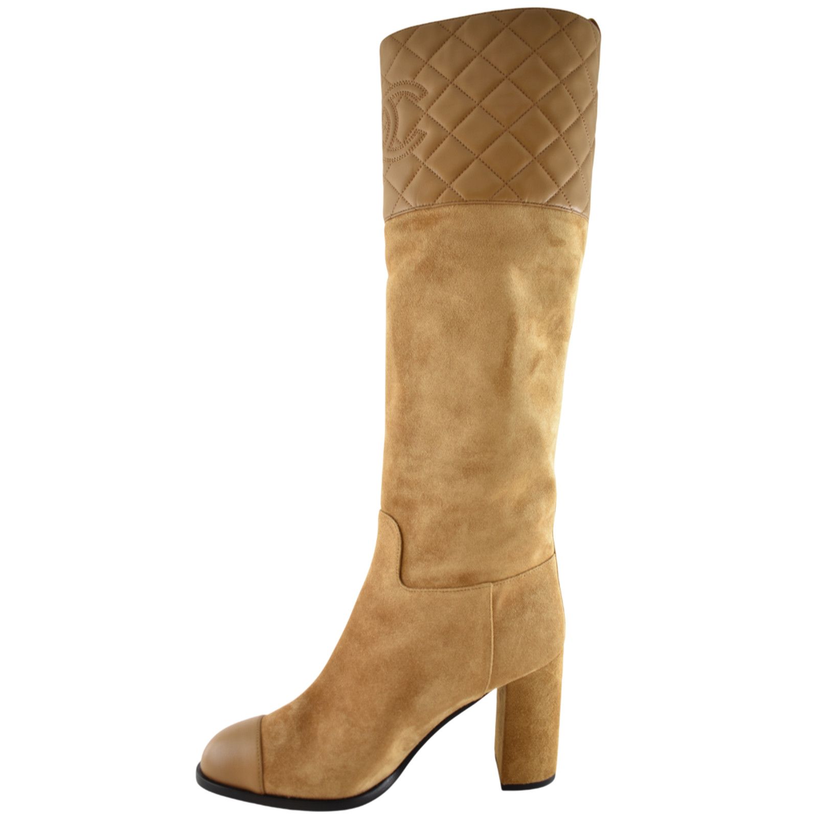 Chanel Chanel 23B Suede Quilted CC Logo Knee High Heel Boots 39 Size US 9 / IT 39 - 12 Thumbnail
