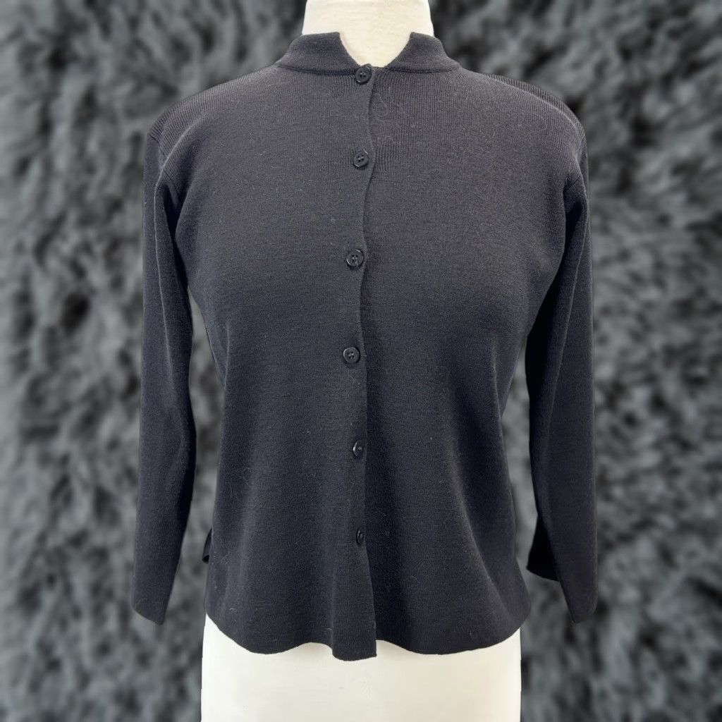 Eileen Fisher Eileen Fisher 100% Wool Black Cardigan Sweater PS Petites Womens Long Sleeve Button Classic Size S / US 4 / IT 40 - 1 Thumbnail