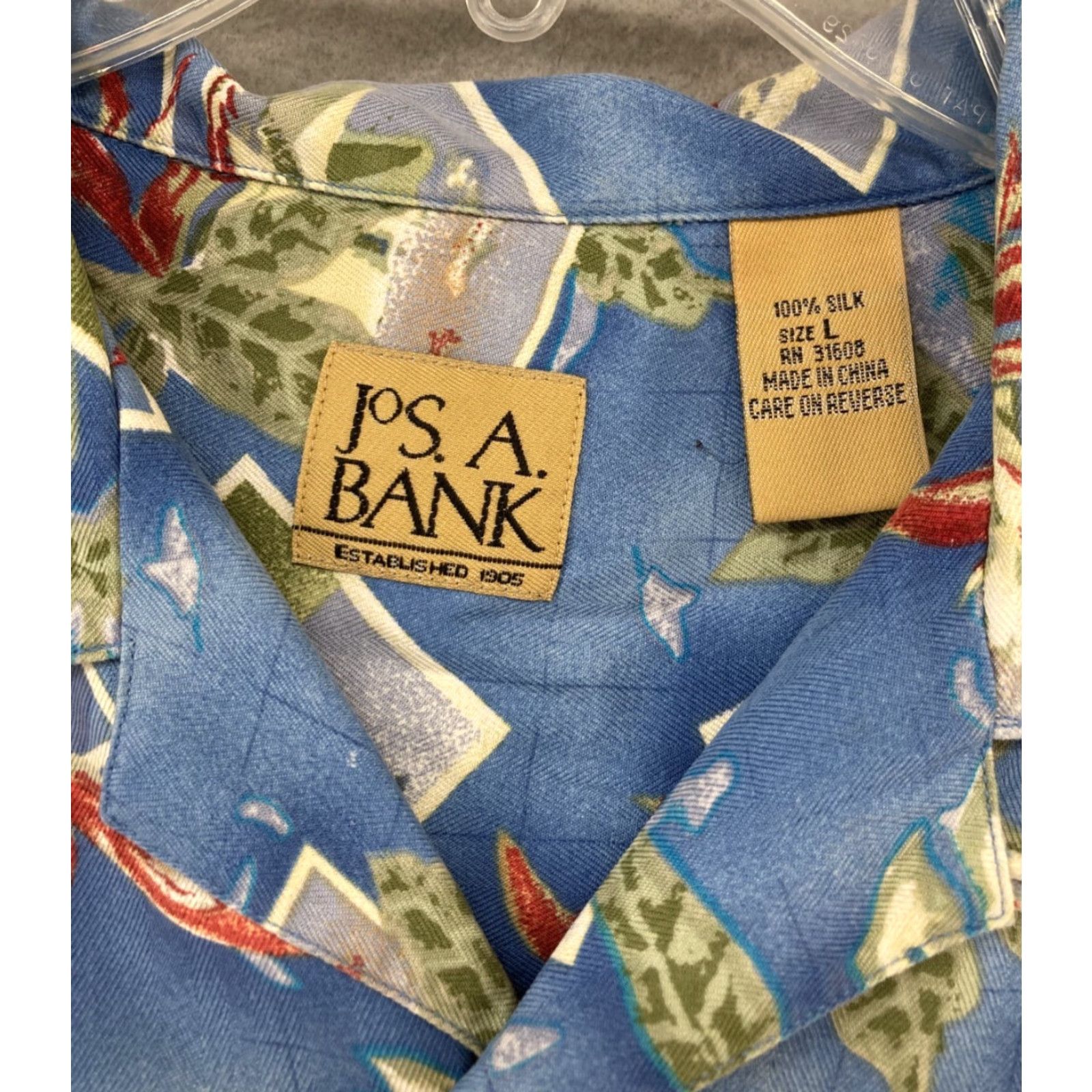 Jos. A. Bank VINTAGE Jos A Bank Silk Hawaiian Shirt Mens L Short Sleeve Tropical Palm Trees Blue 90s Summer Size US L / EU 52-54 / 3 - 2 Thumbnail