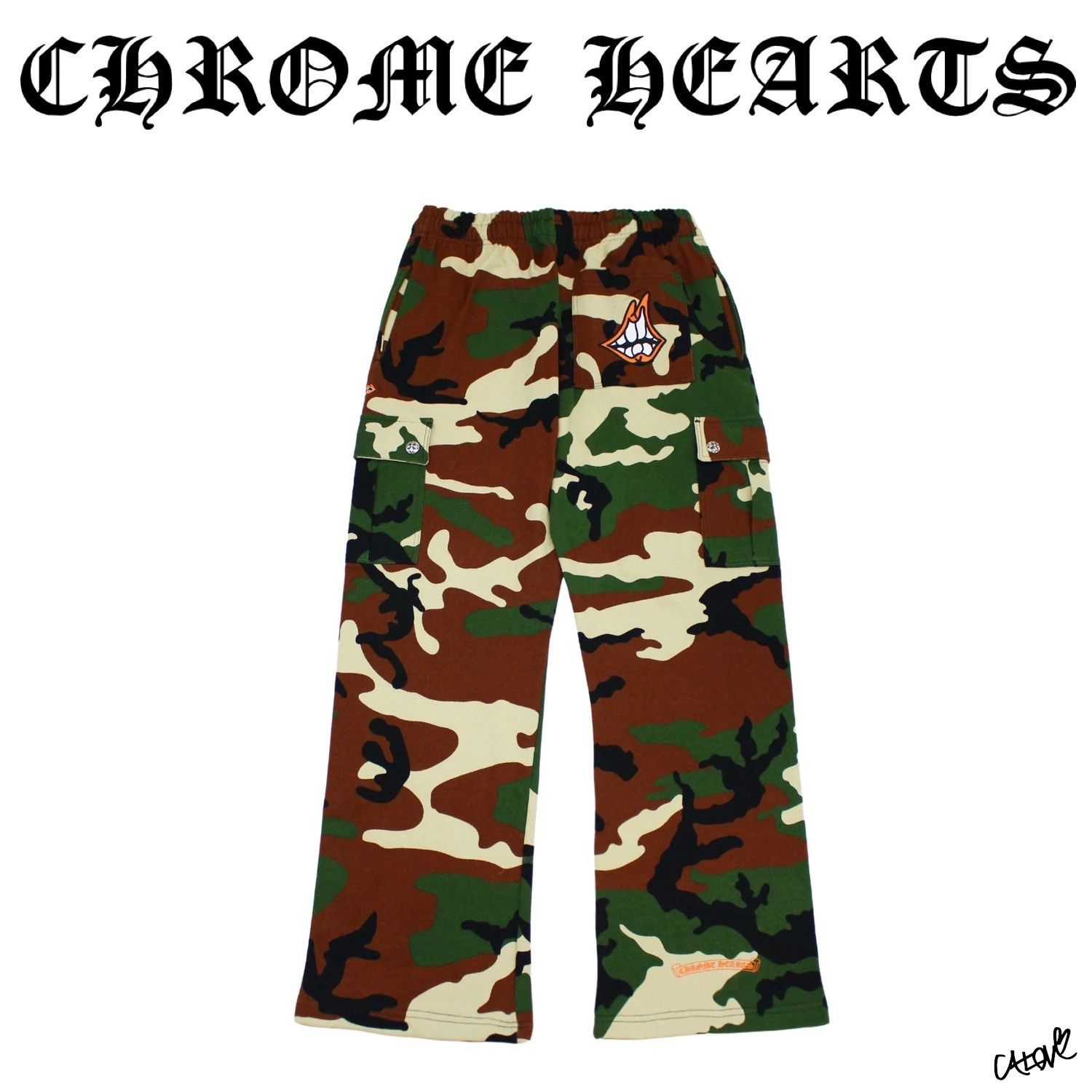 image of Chrome Hearts Matty Boy 'caution' Sweatpants in Camo, Men's (Size 36)