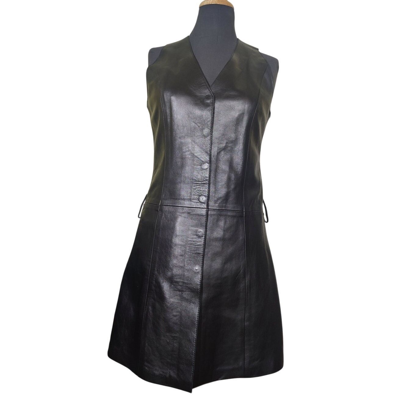 Designer Giorgio Cuirs Black Lamb Leather Mini Dress S French Size 40 Size S / US 4 / IT 40 - 1 Thumbnail