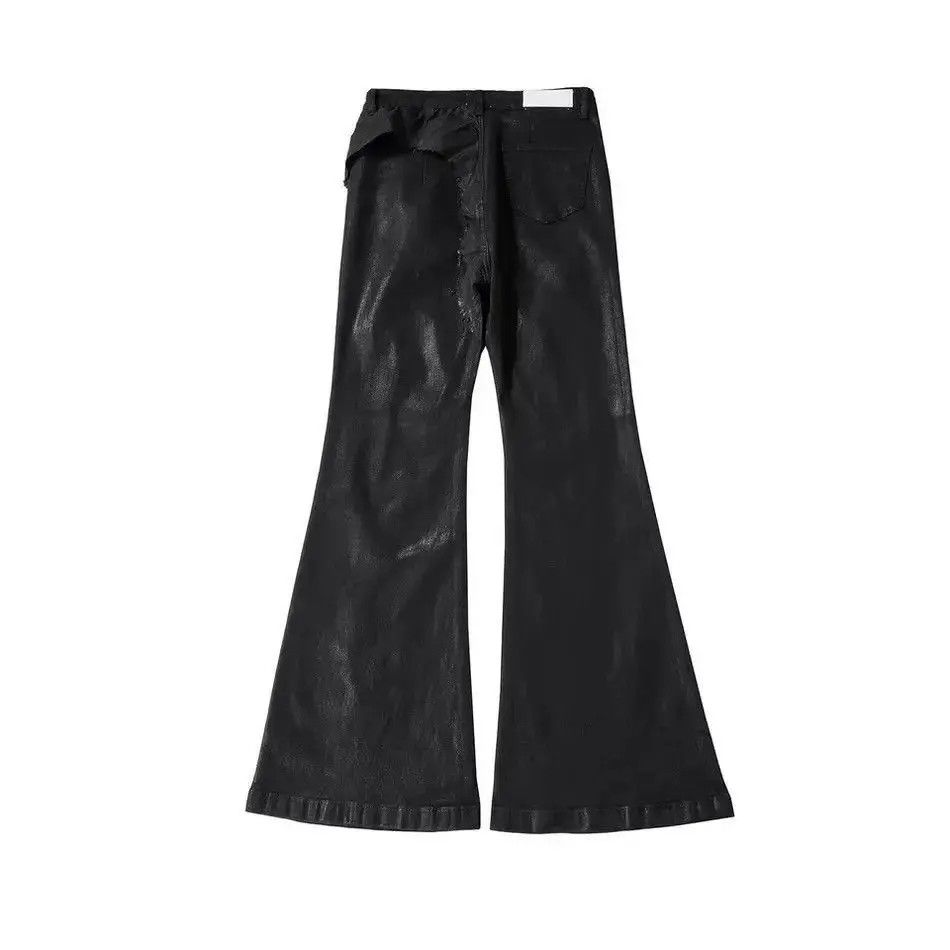 Japanese Brand Streetwear Wax Leather Stretch Hombre Baggy Flare Pants Size US 34 / EU 50 - 3 Thumbnail