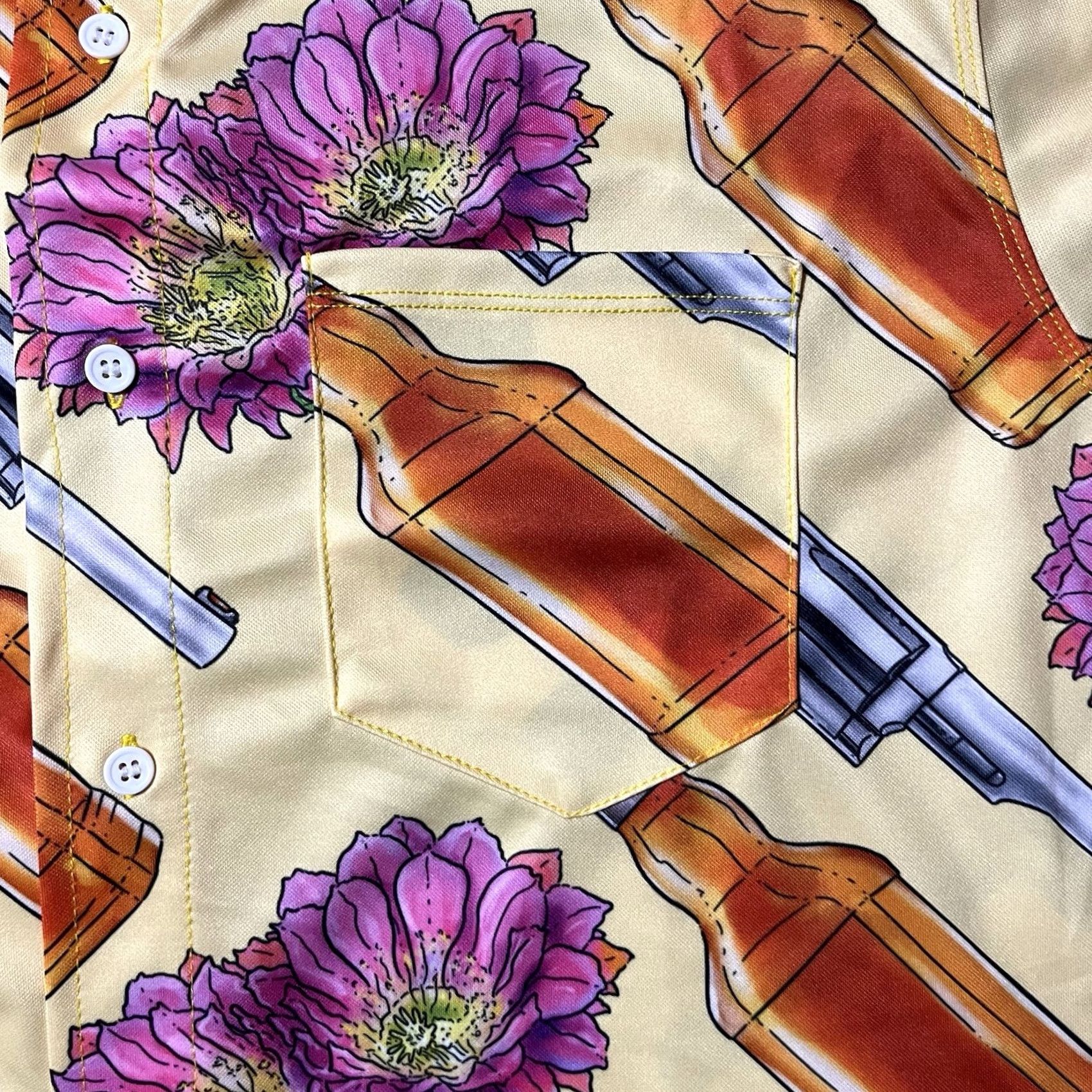 Gloverall Oaf Nation Shirt Men L Yellow Hawaiian Revolver All Over Print Short Sleeve Button-Up Size US L / EU 52-54 / 3 - 3 Thumbnail