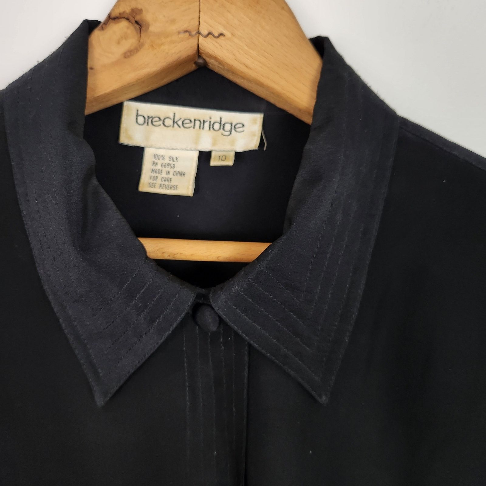 Vintage Breckenridge Black Silk Button Down Classic Blouse Top 10 Size L / US 10 / IT 46 - 4 Thumbnail