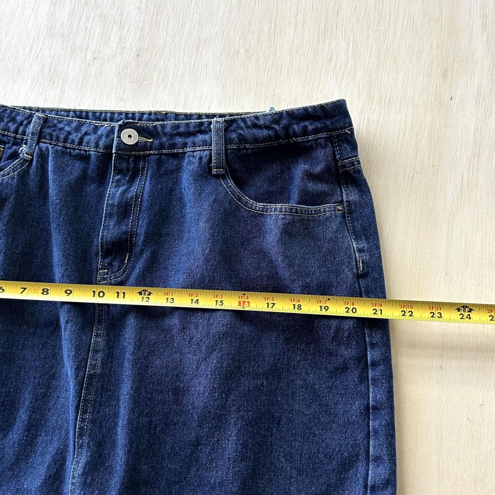 Denime Vintage 90s Chouyatou Skirt Womens XL Blue Denim Mini Elastic Waist Stretch Size 40" / US 18 - 6 Thumbnail