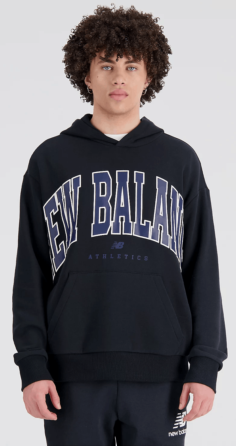 image of New Balance Varsity Collegiate Oversized Hoodie 90's Y2K in Black, Men's (Size XS)