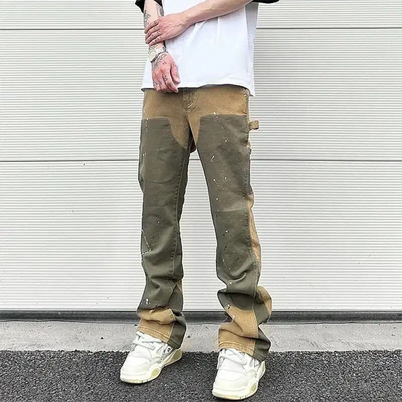 image of Vintage Cleanfit Casual Washed Baggy Straight Denim Trousers Y2K in Khaki, Men's (Size 36)