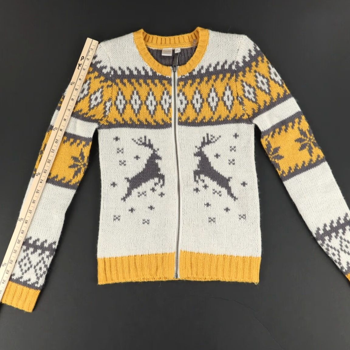 Simons Twik Reindeer Wool Alpaca Full Zip Sweater Beige Yellow P/S Women Winter Fall Slim Knit Round Neck Size S / US 4 / IT 40 - 4 Thumbnail
