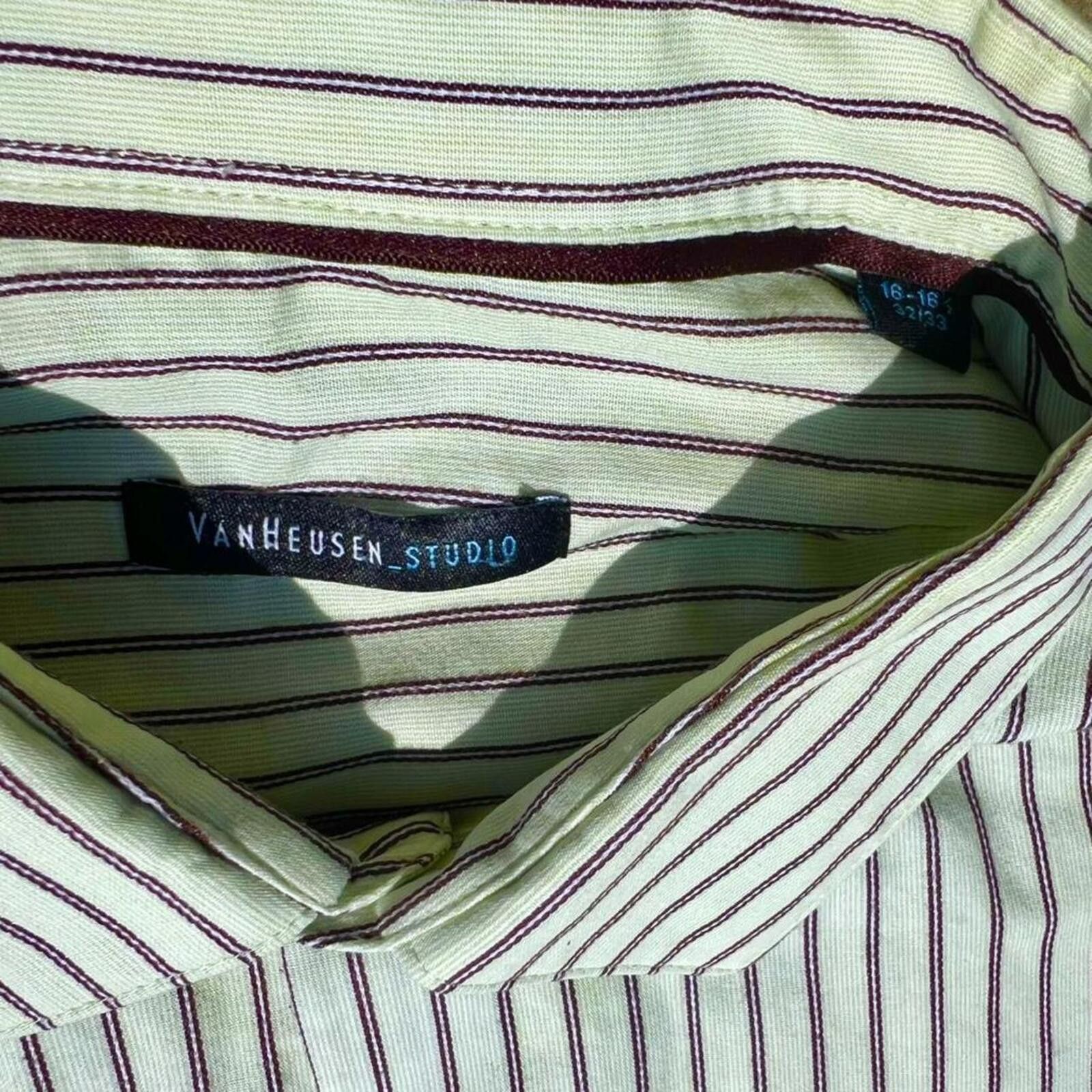 Van Heusen Y2K Neo-Vintage Pale Green/Burgundy Stripe Button Down Shirt Size US L / EU 52-54 / 3 - 3 Thumbnail