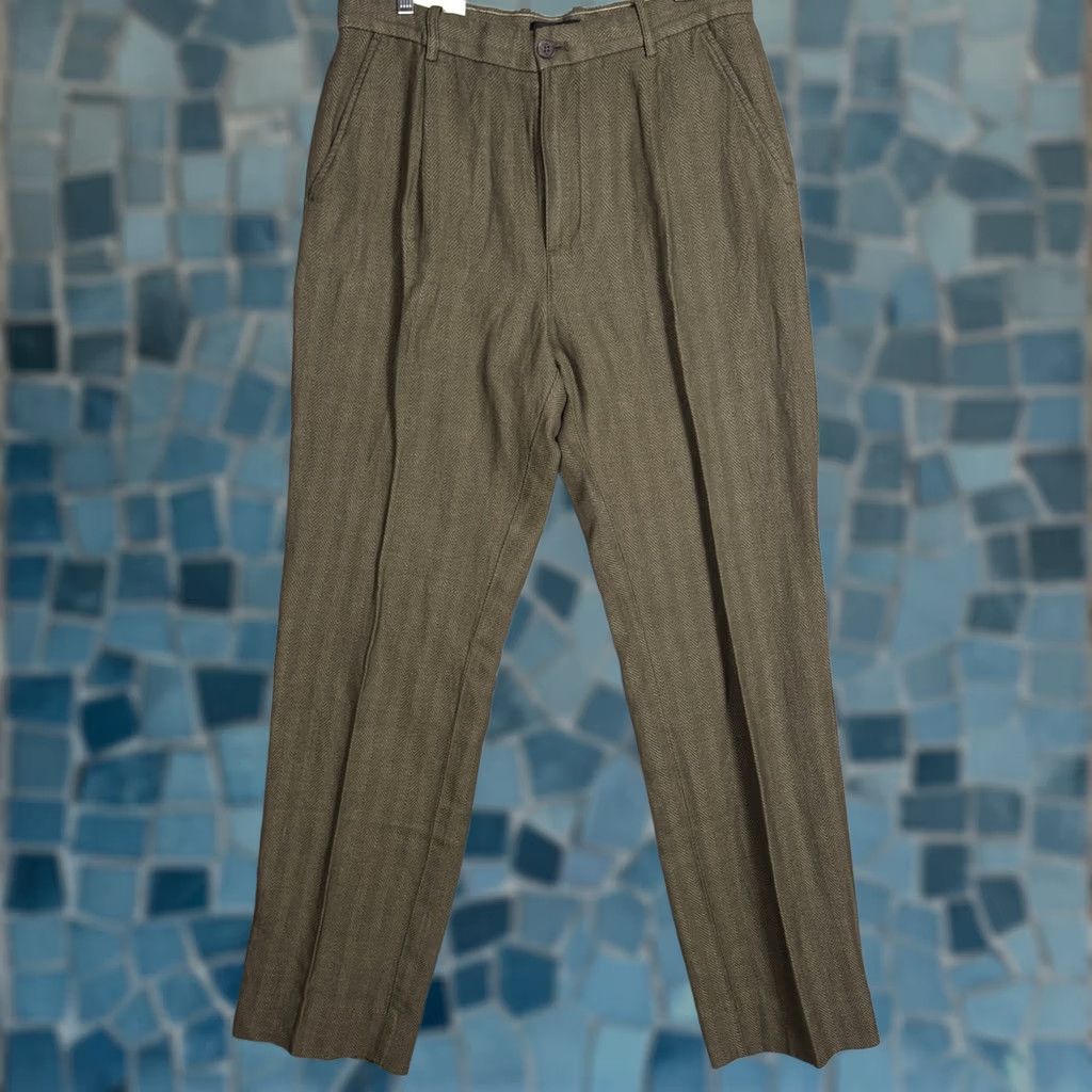 Banana Republic Banana Republic Women Wide Leg Pant High Rise Herringbone Green Linen Blend 32x34 Size 24" / US 00 / IT 34 - 1 Thumbnail
