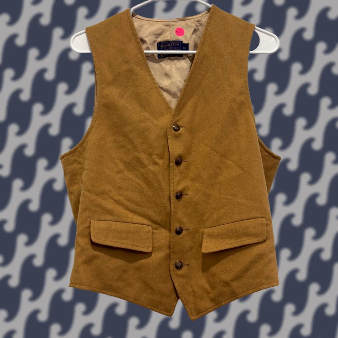 Pendleton VINTAGE Pendleton Vest Wool Tan Camel Front Button Made in USA Size M Adults Mens Wool Vest Size US M / EU 48-50 / 2 - 1 Thumbnail