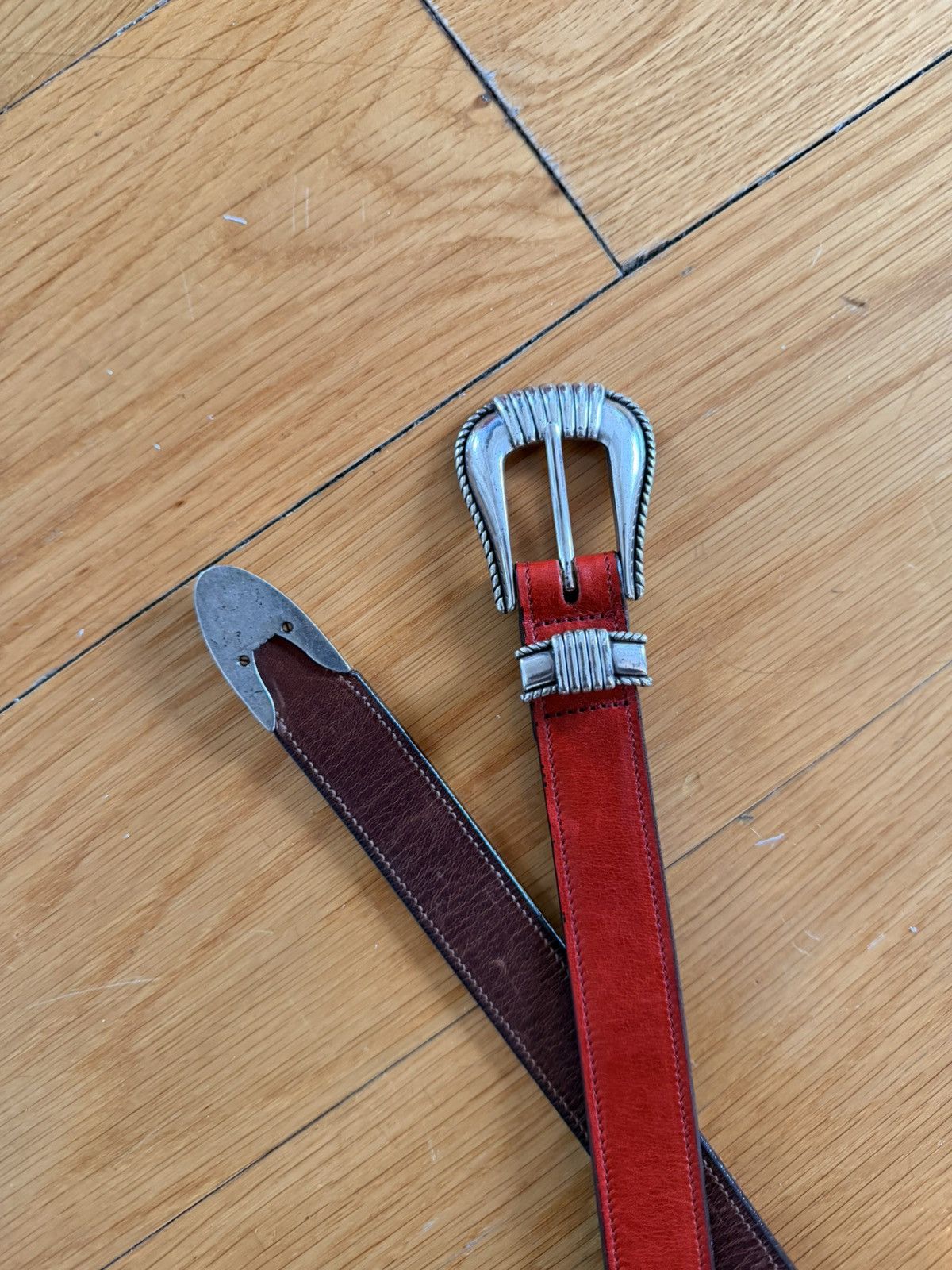 Monitaly MONITALY EXTENDED 1" CREASED BELT WITH SILVER SET RED Size 44 - 4 Thumbnail