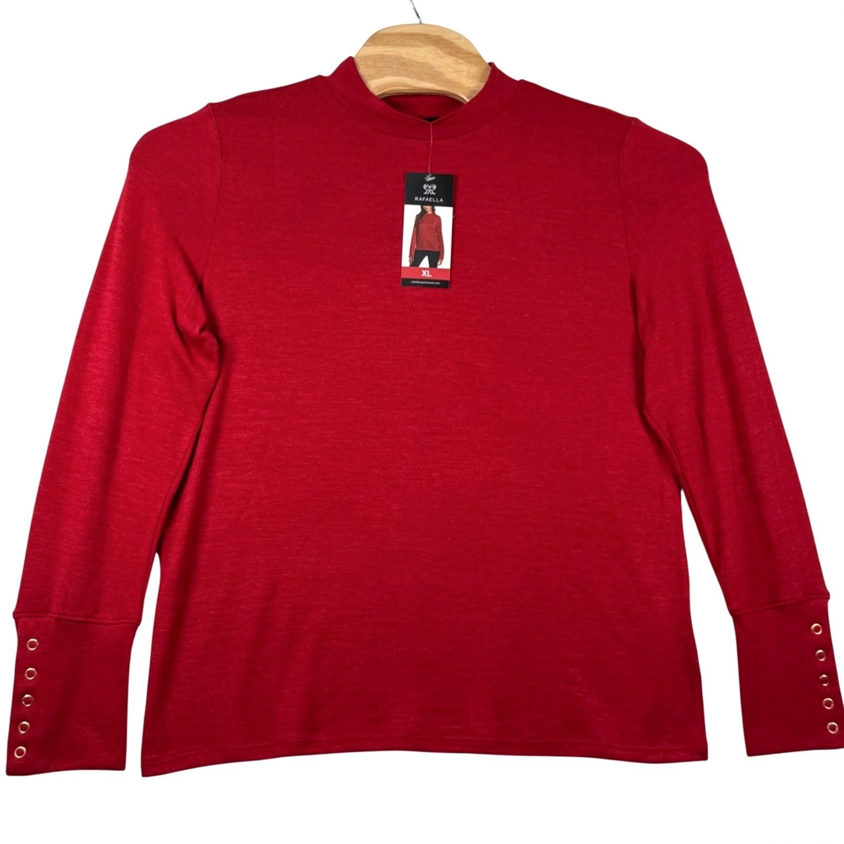 Vintage Rafaella Top Mock Neck Long Sleeve Rio Red Knit Grommet Cuff Christmas Holiday Office Classic Size XL / US 12-14 / IT 48-50 - 3 Thumbnail