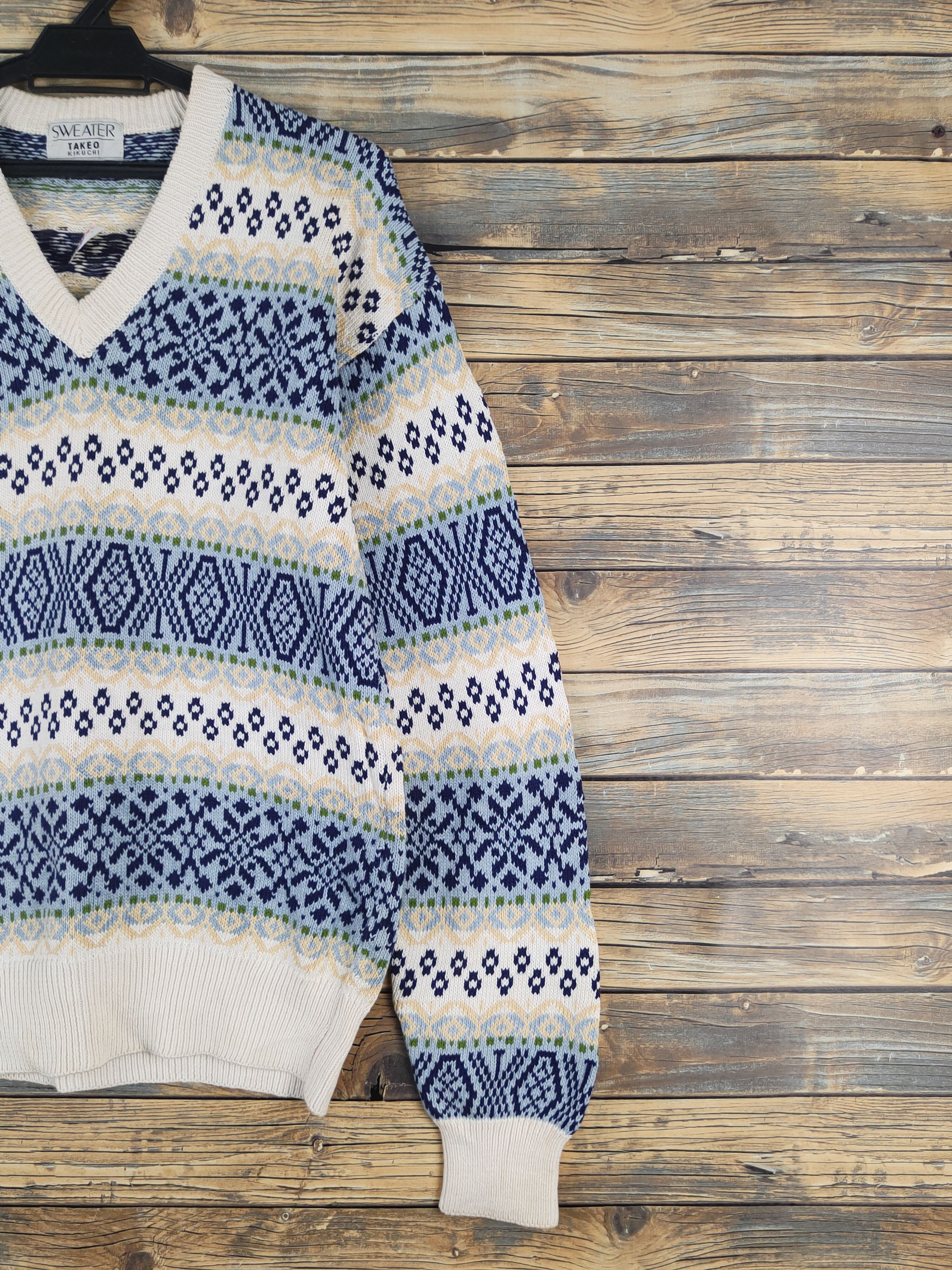 Takeo Kikuchi Takeo Kikuchi Cream Blue Knitwear Sweaters #W1229 Size US M / EU 48-50 / 2 - 5 Thumbnail