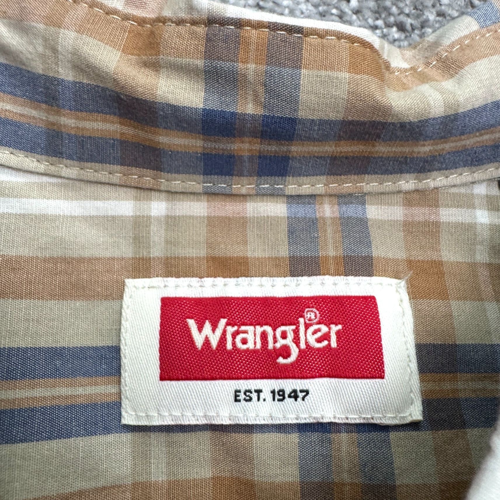 Wrangler Wrangler Button Down Shirt Mens XL Brown Blue Plaid Long Sleeve Pockets Casual Size US XL / EU 56 / 4 - 7 Thumbnail