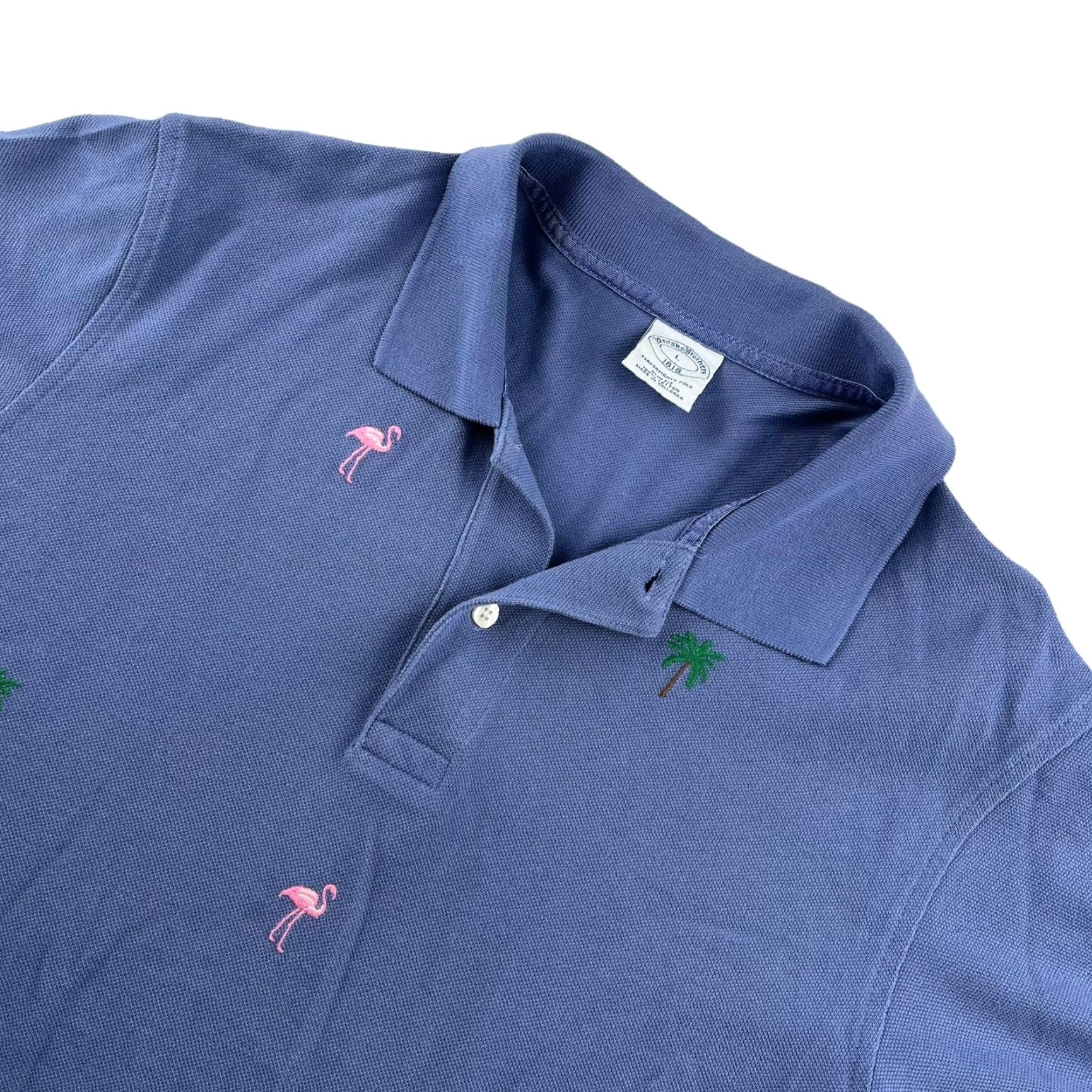 Brooks Brothers Brooks Brothers Men's Polo Shirt Blue L Cotton Embroidered Flamingos Palm Trees Beach Tropical Shirt Polo Mens Blue L Size US L / EU 52-54 / 3 - 2 Thumbnail