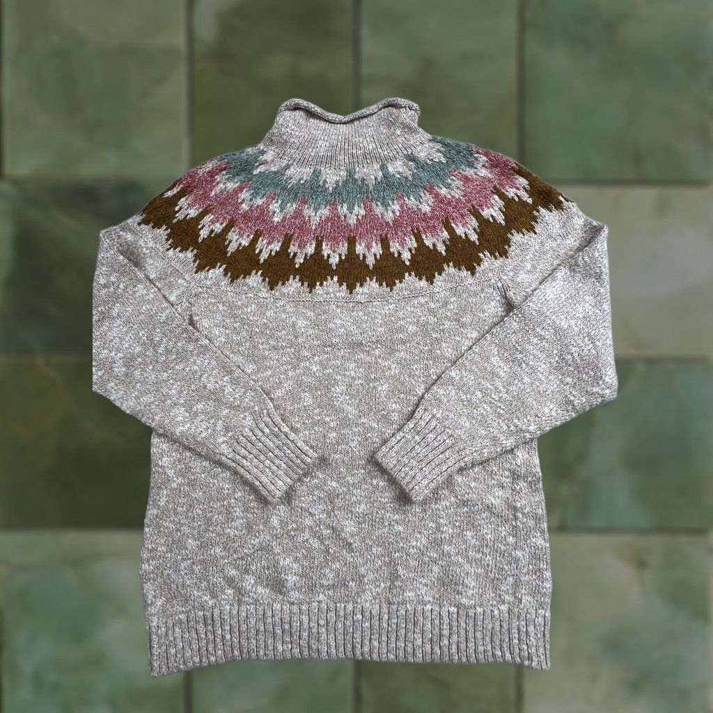Vintage L.L. Bean Sweater Womens Medium Beige Turtleneck Fair Isle Knit Pullover Winter Size M / US 6-8 / IT 42-44 - 1 Thumbnail