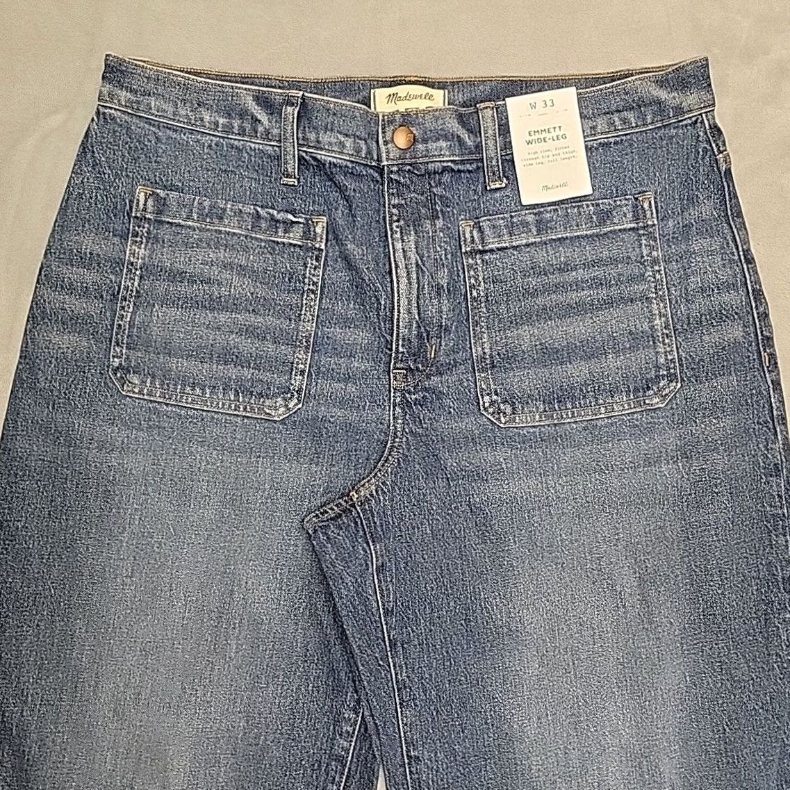 Madewell Madewell Jeans Women Size 33 Blue Emmett Wide-Leg Raw Hem Boho Casual Size 24" / US 00 / IT 34 - 3 Thumbnail