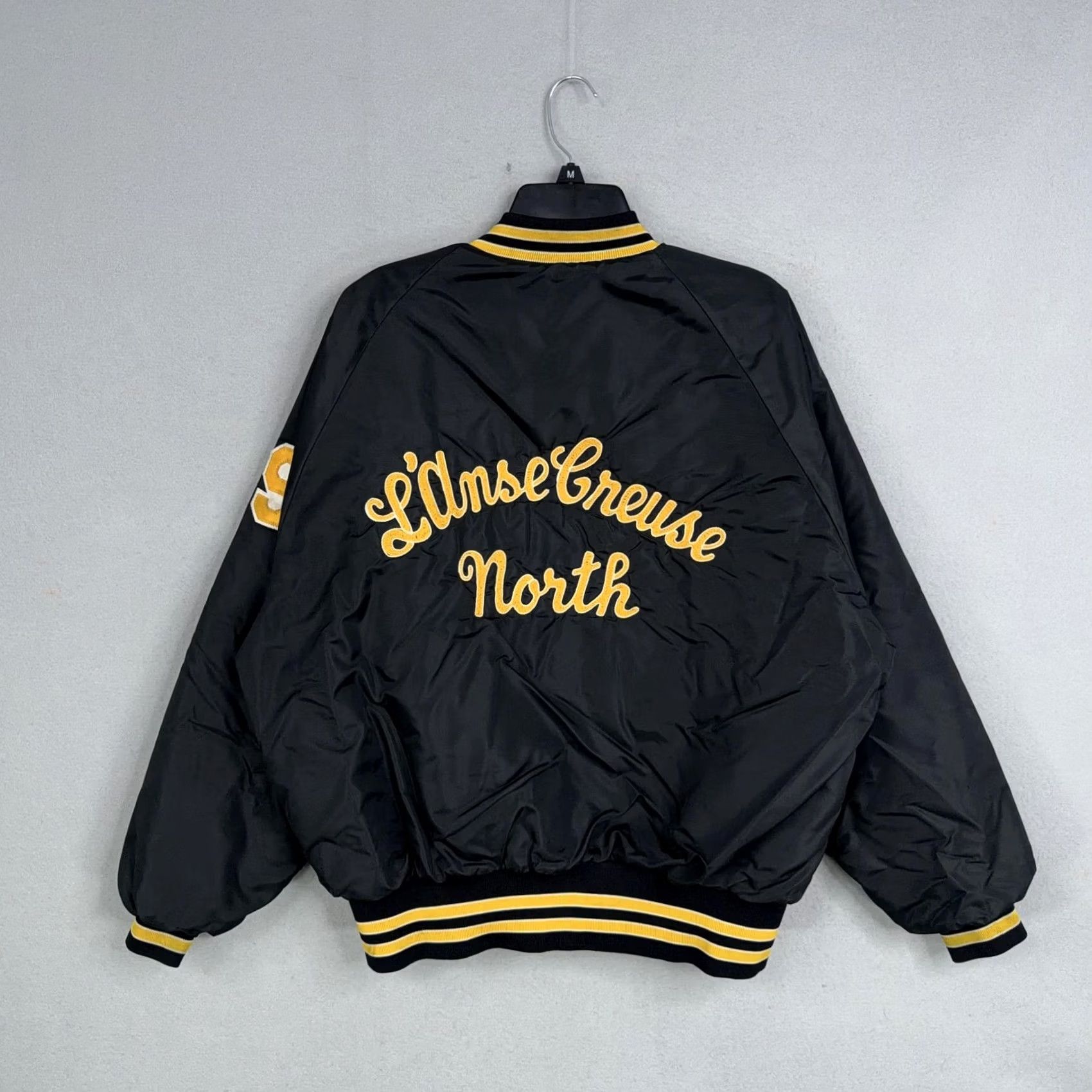 Dunbrooke VINTAGE Dunbrooke Satin Varsity Jacket XL Black Mens 90s L'Anse Creuse North USA Size US XL / EU 56 / 4 - 7 Thumbnail