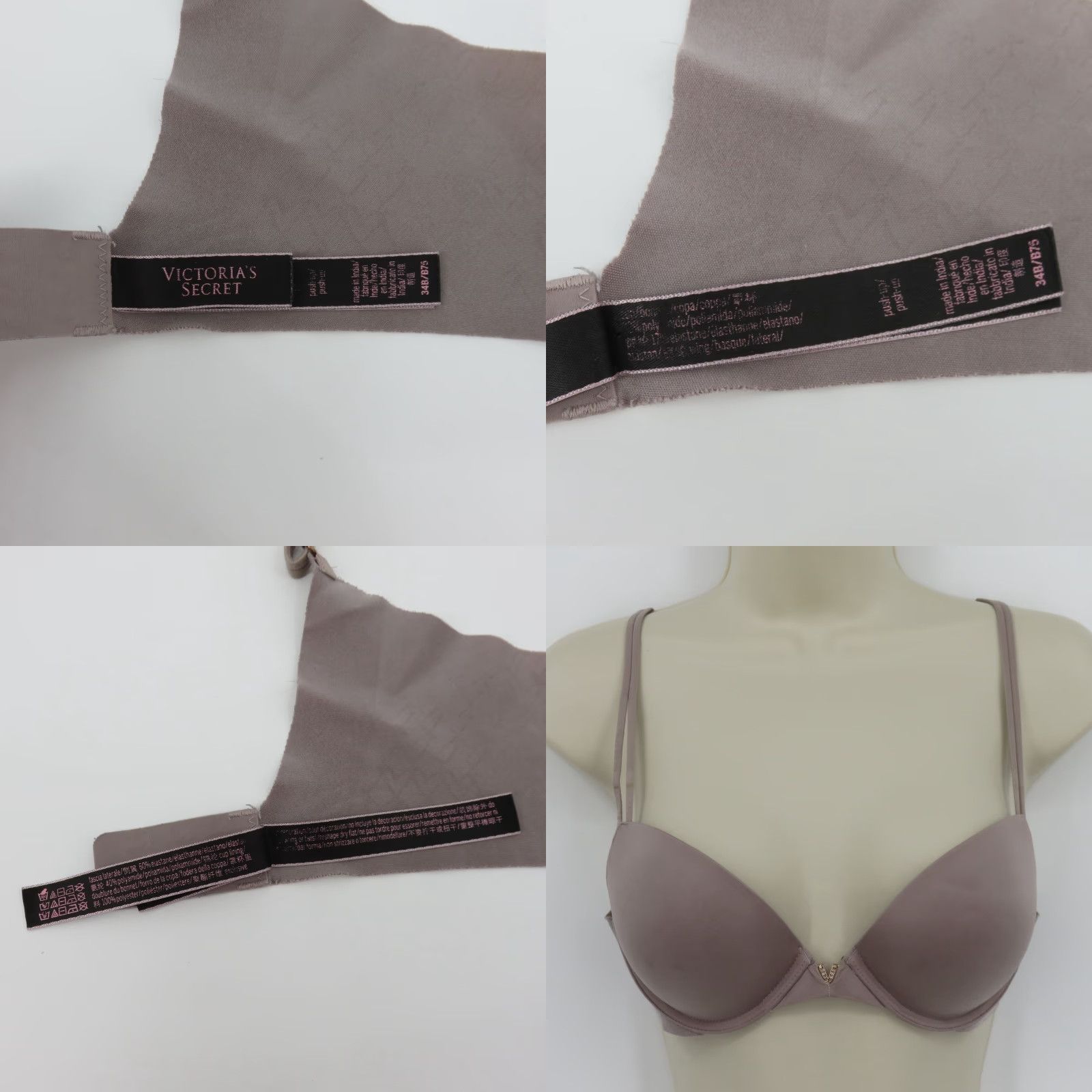 Victoria's Secret Victoria's Secret Bra 34B Push Up Underwire Padded Purple Gray Rhinestone Charm Womens B Cup Size ONE SIZE - 9 Thumbnail