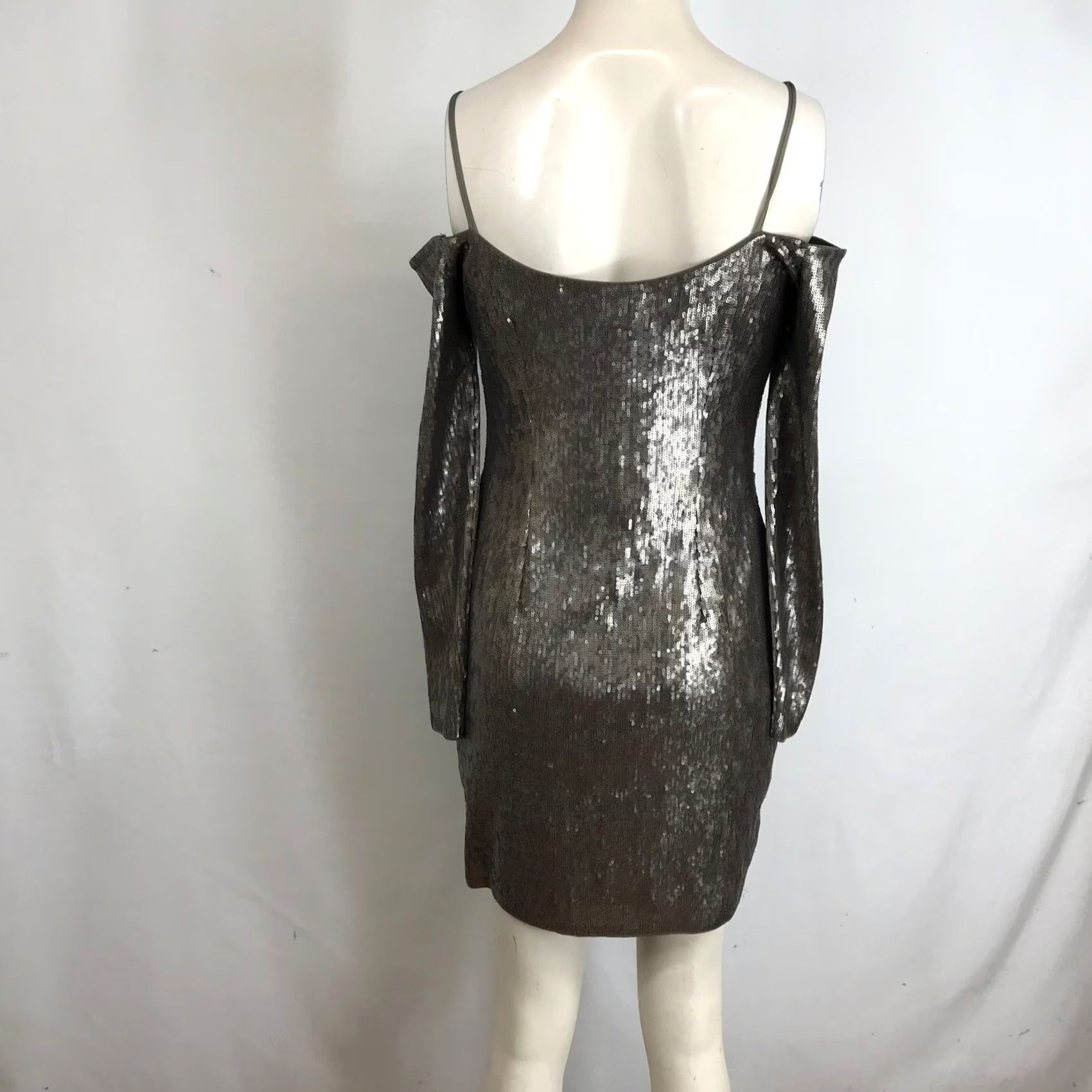 Express EXPRESS Sequin Cold Shoulder Long Sleeve Bodycon Mini Dress Womens M Silver Size M / US 6-8 / IT 42-44 - 5 Thumbnail