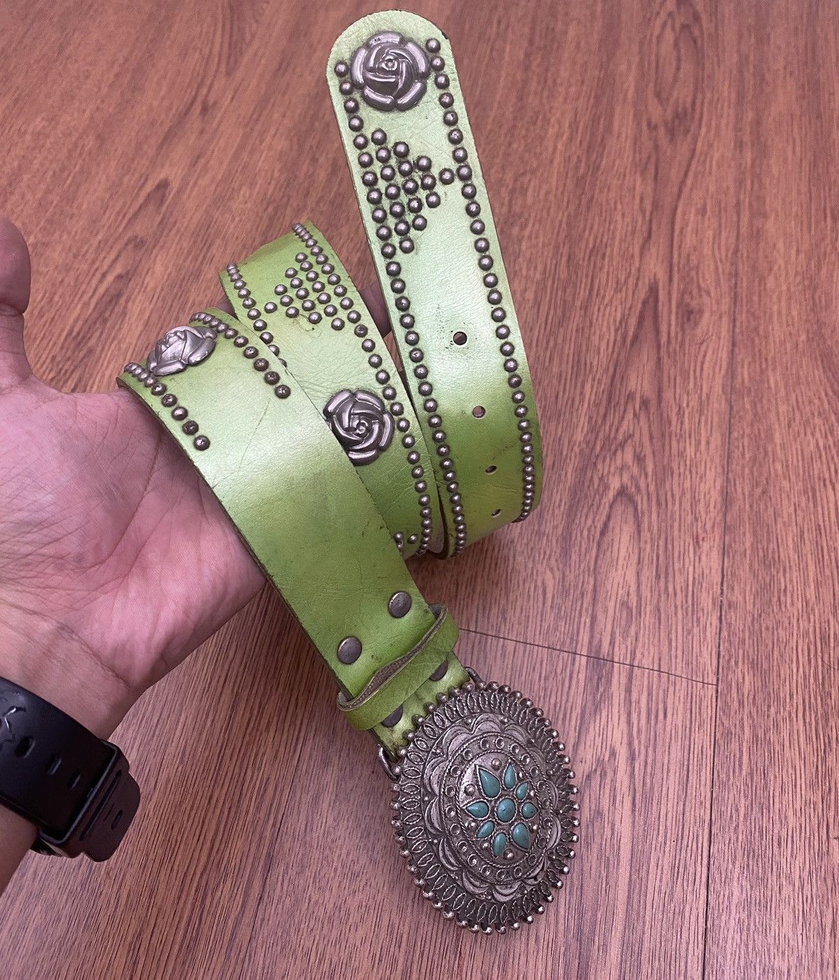 If Six Was Nine × Japanese Brand × Le Grande Bleu (L.G.B.) Green studded flower belt Size ONE SIZE - 3 Thumbnail