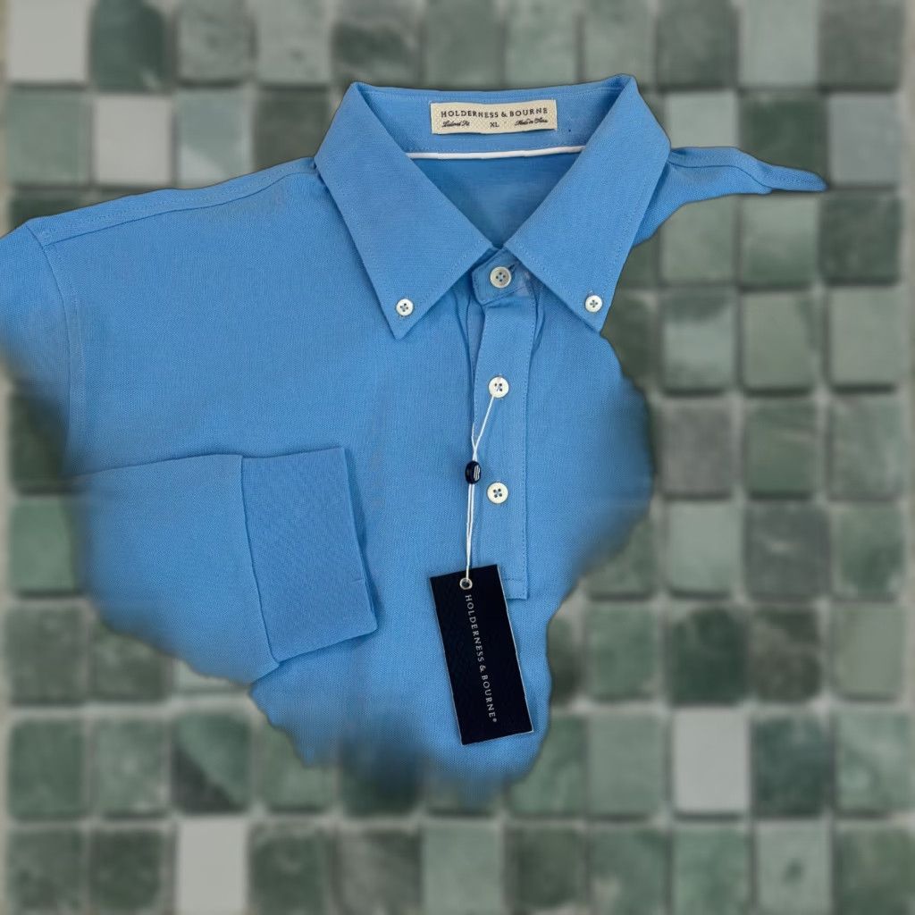 Burton Holderness & Bourne The Burton Polo Shirt Men XL Sky Blue Tailored Fit NWT Polo Size US XL / EU 56 / 4 - 1 Thumbnail